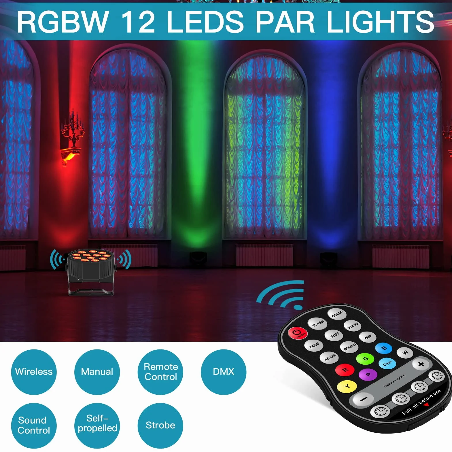 4 Pezzi RGBW Ricaricabile Par LED Batteria, 12 LED Luci da Palco con Telecomando e Funzione Timer, 8CH Illuminazione Palco per Feste DJ Bar Banda Concerto Club Christmas