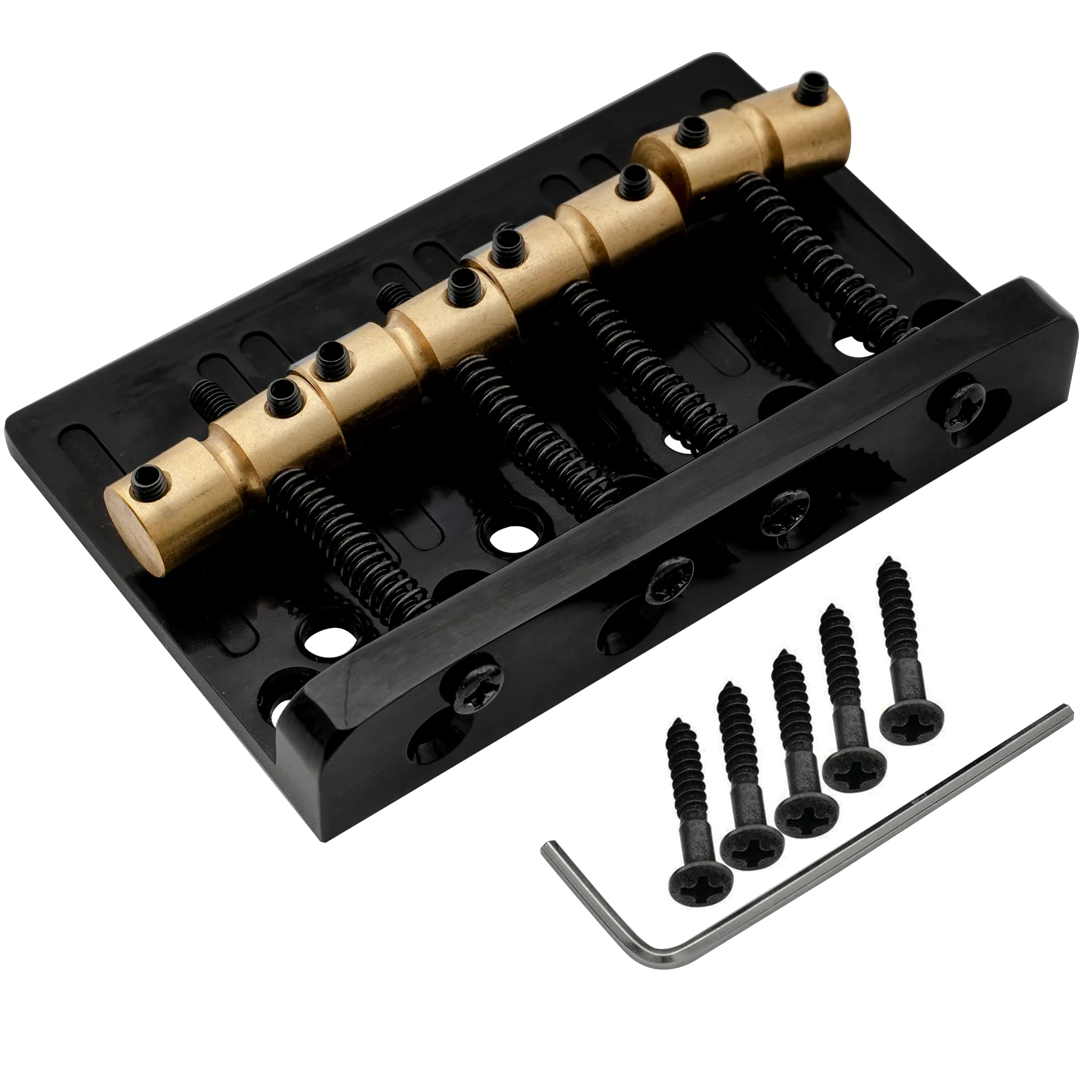 Musiclily Pro 19mm Ponte Hardtail per Basso Elettrico 4 Corde Sellette Ottone e Piastra Acciaio, Nero