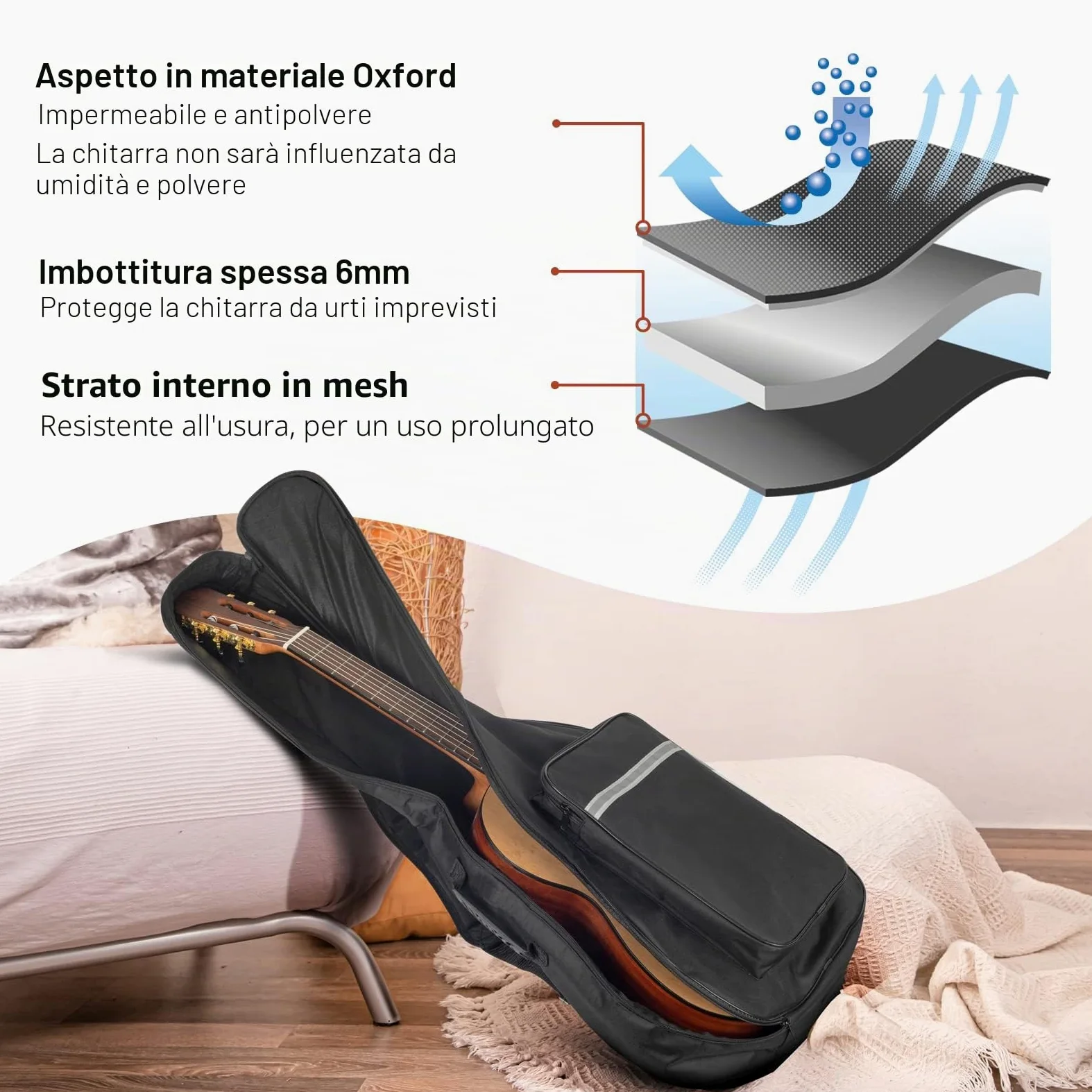 CAHAYA Borsa per Chitarra Classica con Tasca Frontale Grande per Spartiti Custodia per Chitarra Classica Moedllo CY0288