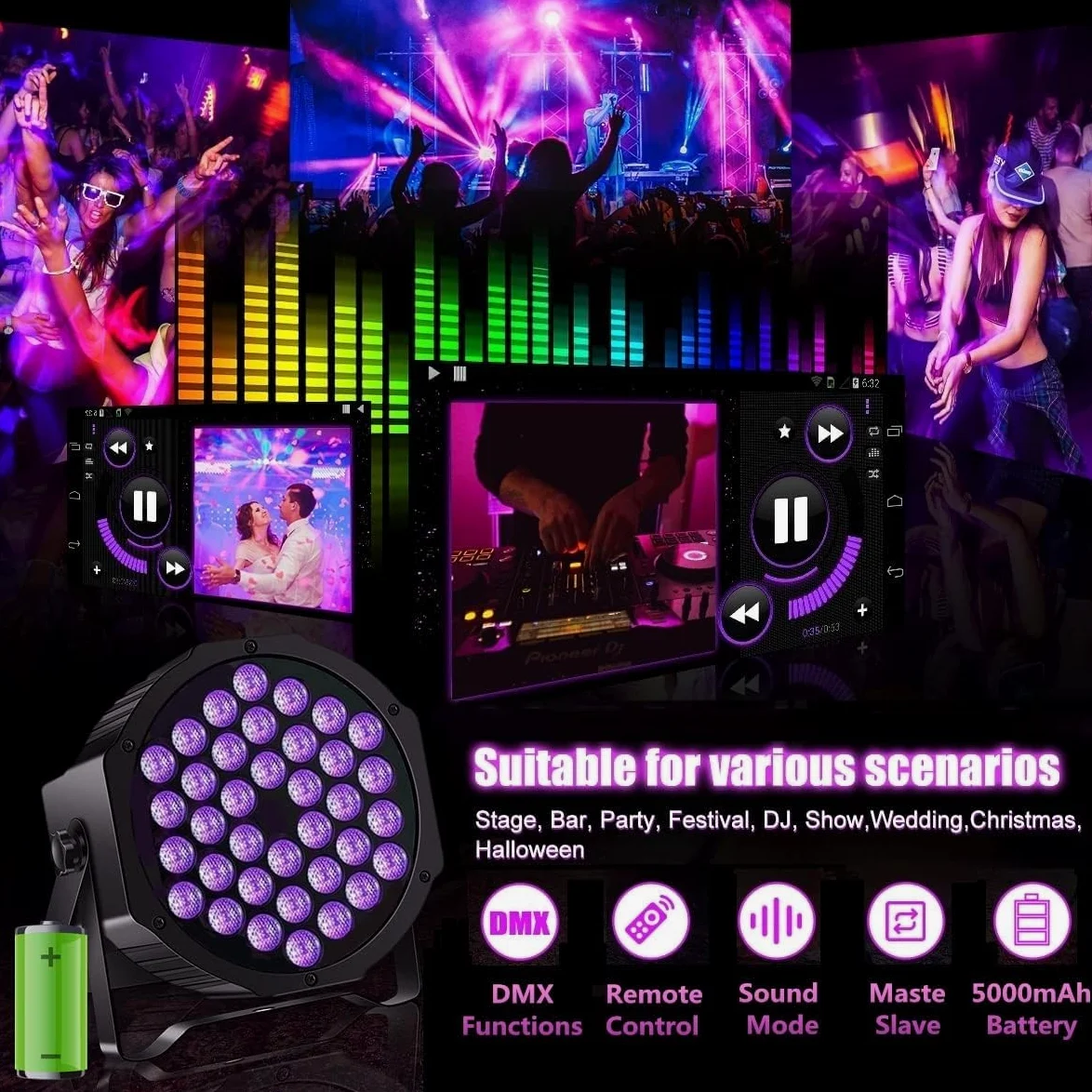 4 pezzi luce UV nera, faretto a luce nera DMX512 con telecomando per discoteca DJ party club KTV matrimonio Halloween bagliore fluorescente