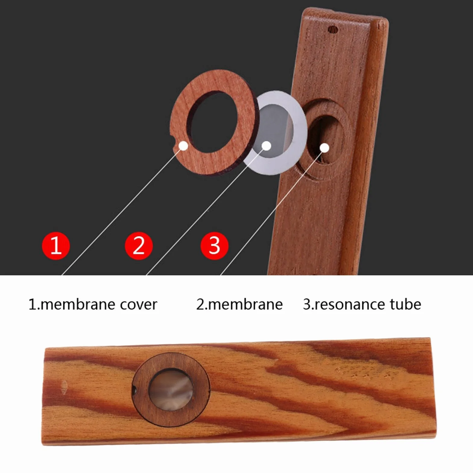 Kazoo in Legno, Partner di Ukulele Chitarra Armonica Flauto in Legno per Gli Amanti della Musica con Scatola di Metallo