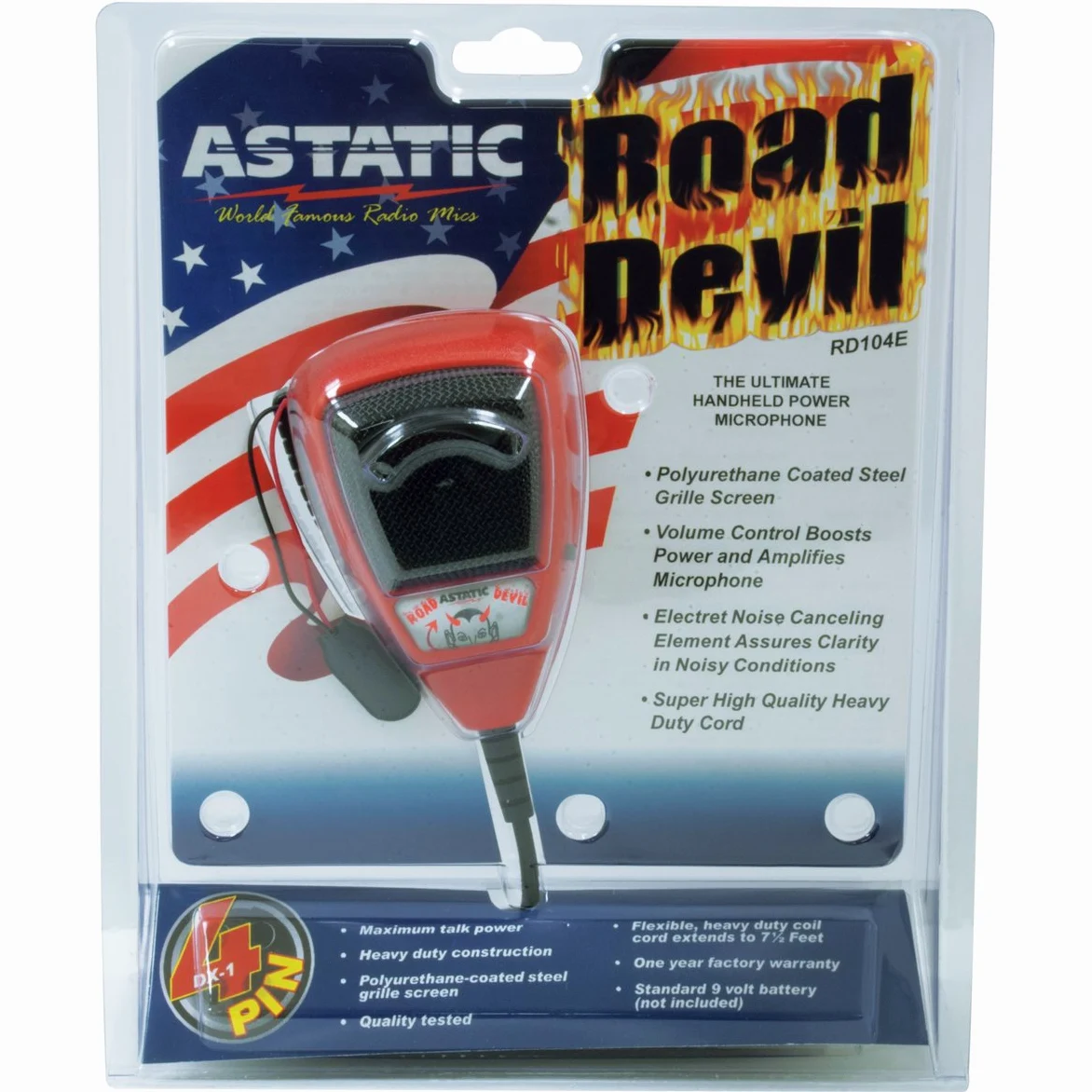 Astatic (302-10036 RD104E Road Devil Amplificato 4-Pin CB Microfono, Nero