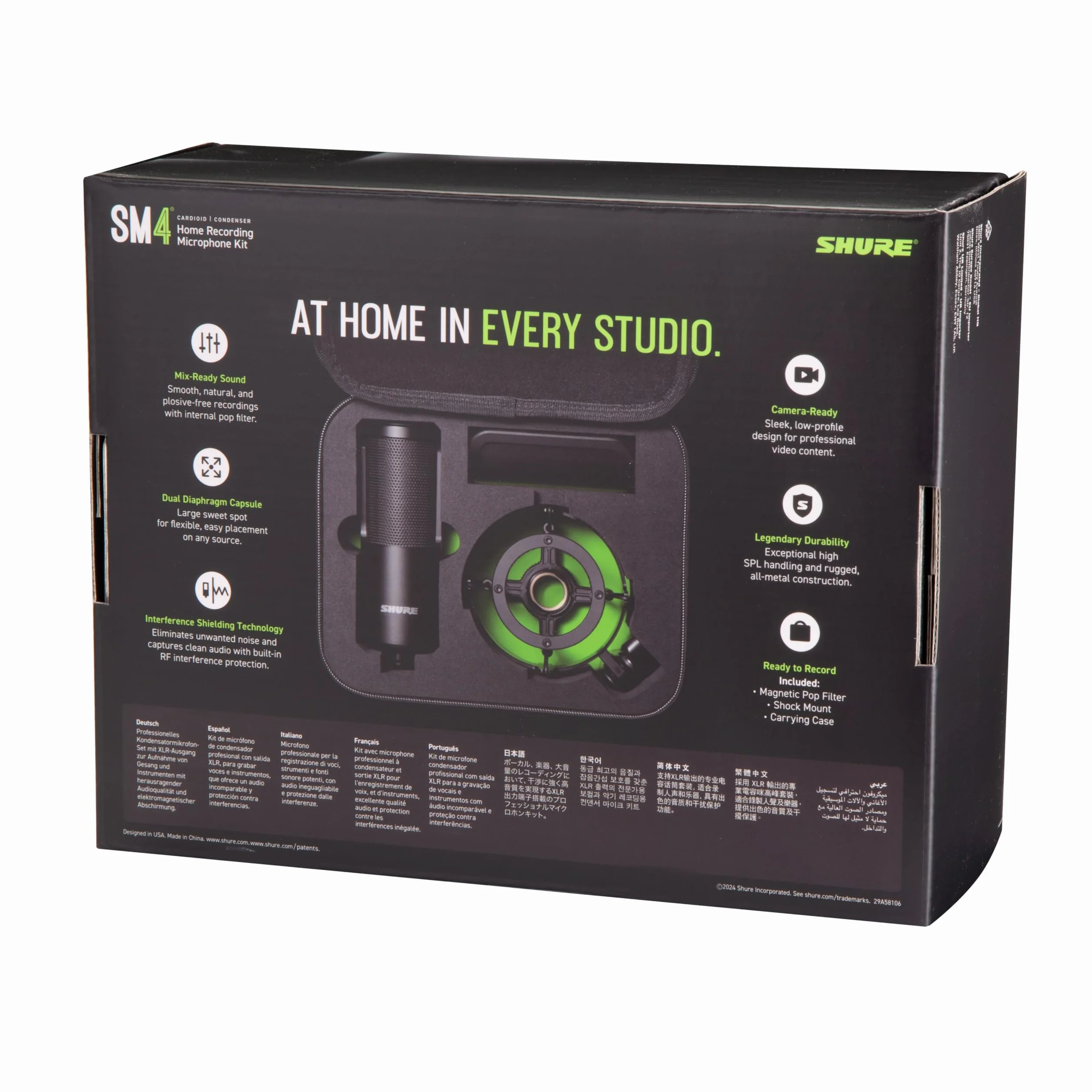 Shure SM4 Studio Recording Microphone Kit, XLR Home Studio Condenser Mic Optimized for Soft Vocals to Loud Instruments with Mix-Ready Audio All-Metal Construction (SM4-K-KIT)