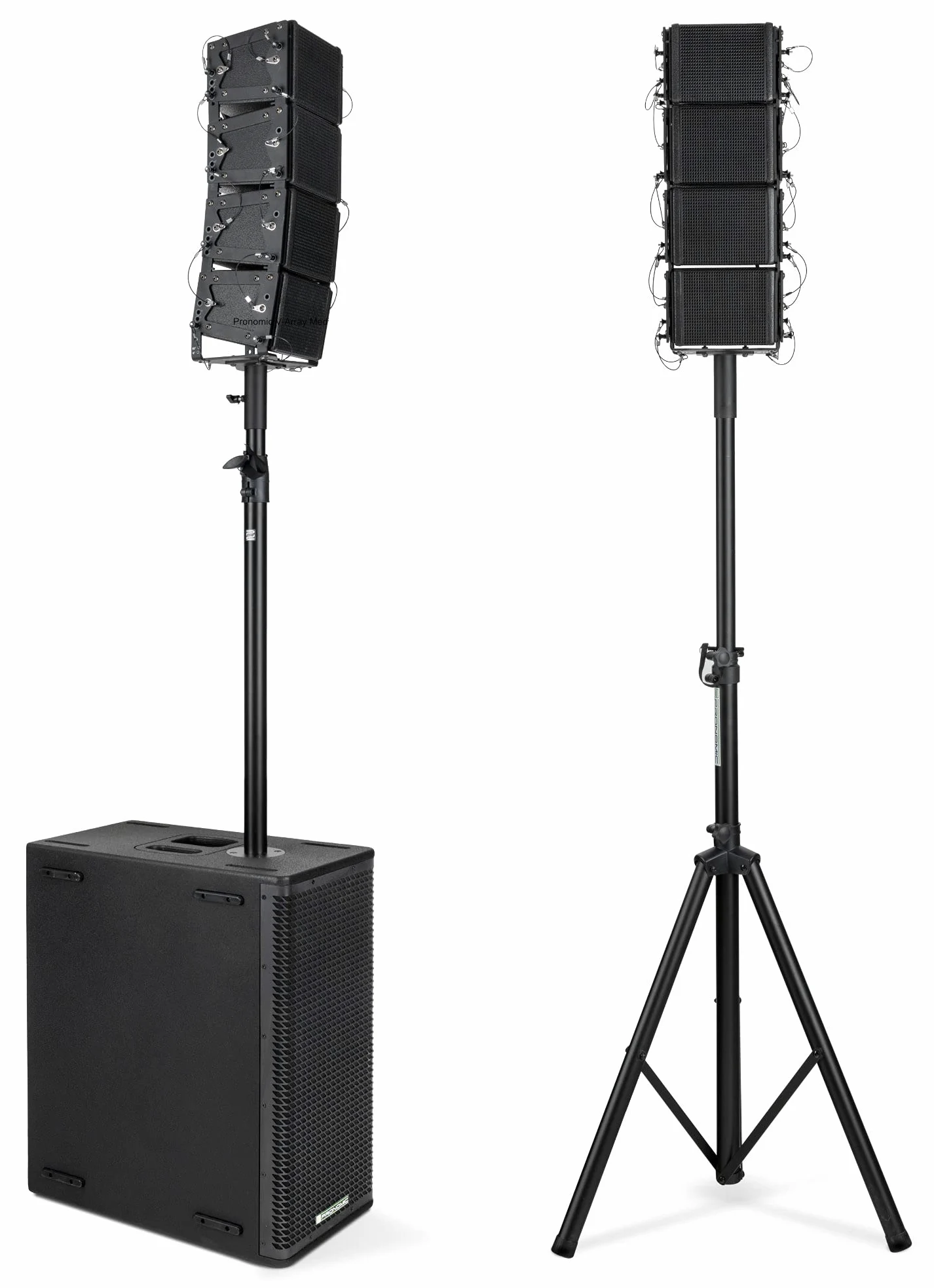 Pronomic V-Array Medium Set - Sistema PA attivo con 1680 Watt (RMS) - Adatto fino a circa 150 ascoltatori - 1x Subwoofer con 2x altoparlanti da 10" - 8x Top con altoparlanti da 4" + tweeter