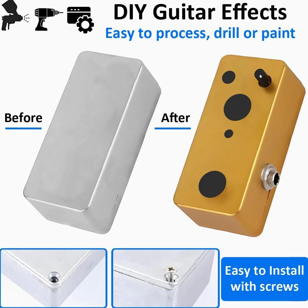 2 Pezzi 1590G Custodia per Pedale Effetto Chitarra Scatola Metallo Stomp Alluminio Pressofuso Progetti Elettronico Case Cassa Pedali Effetti Contenitore 100mmx50mmx26mm
