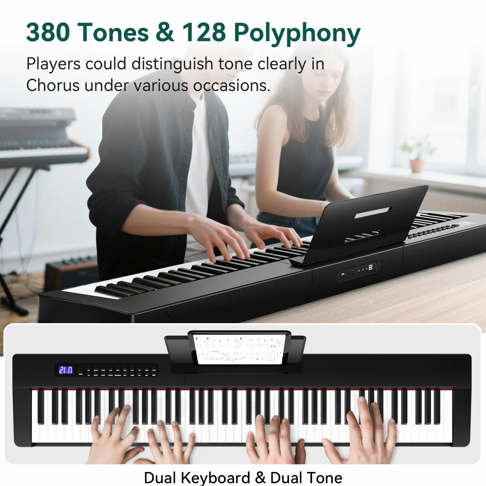 Rosen P21 Tastiera Semi-Pesata 88 Tasti Pianoforte Digitale per Principianti, Pianoforte Elettrico Portatile con Pedale di Sostegno e Alimentazione, Nero