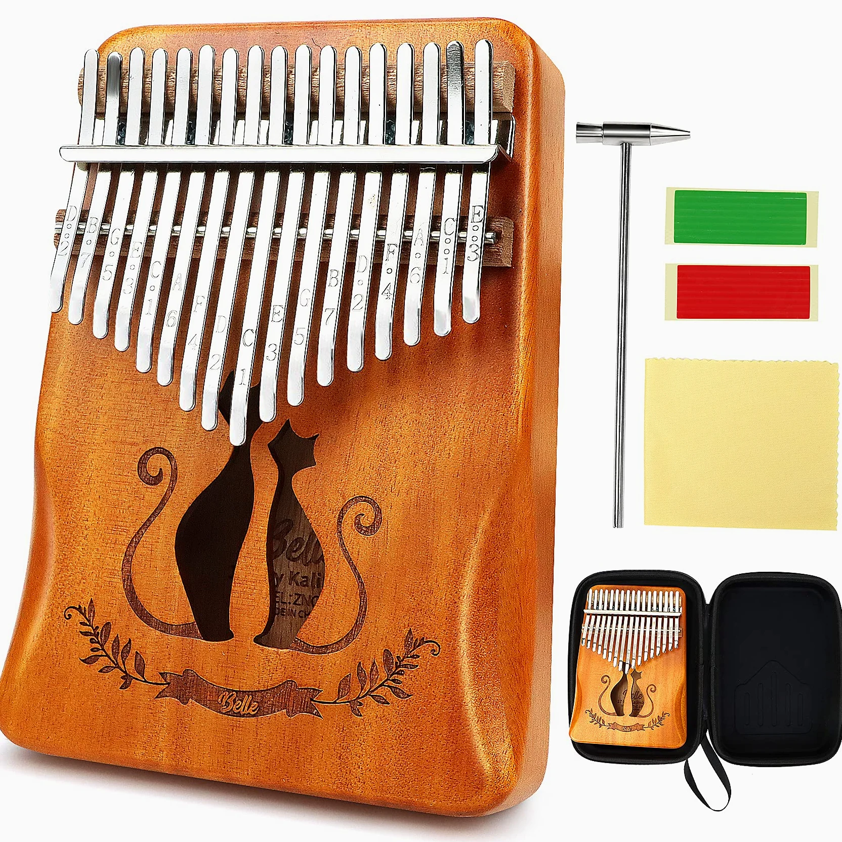 Kalimba - Pianoforte a 17 tasti, per principianti, martello d'accordo, impermeabile, regalo per bambini e adulti, tutto in un unico set
