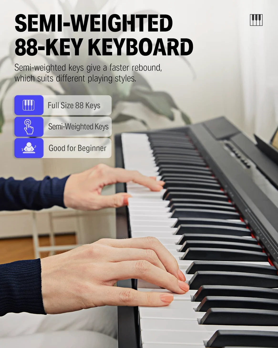 Donner Pianoforte Digitale Tastiera 88 Tasti Piano Elettrico Fullsize Semiweighted per Principianti con Supporto per Pianoforte e Pedale, DEP-10S