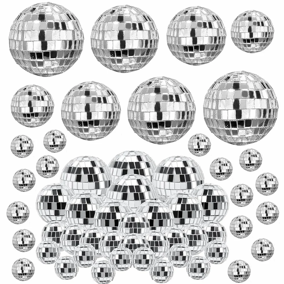 Disco Ball Decorazioni, 54 Pezzi Disco Mirror Ball, Palla Discoteca per Torte Decorazioni, Palle da Discoteca, Silver Disco Ball Mirror Disco Ball for Christmas Tree Decoration(2/3/4/5 cm)