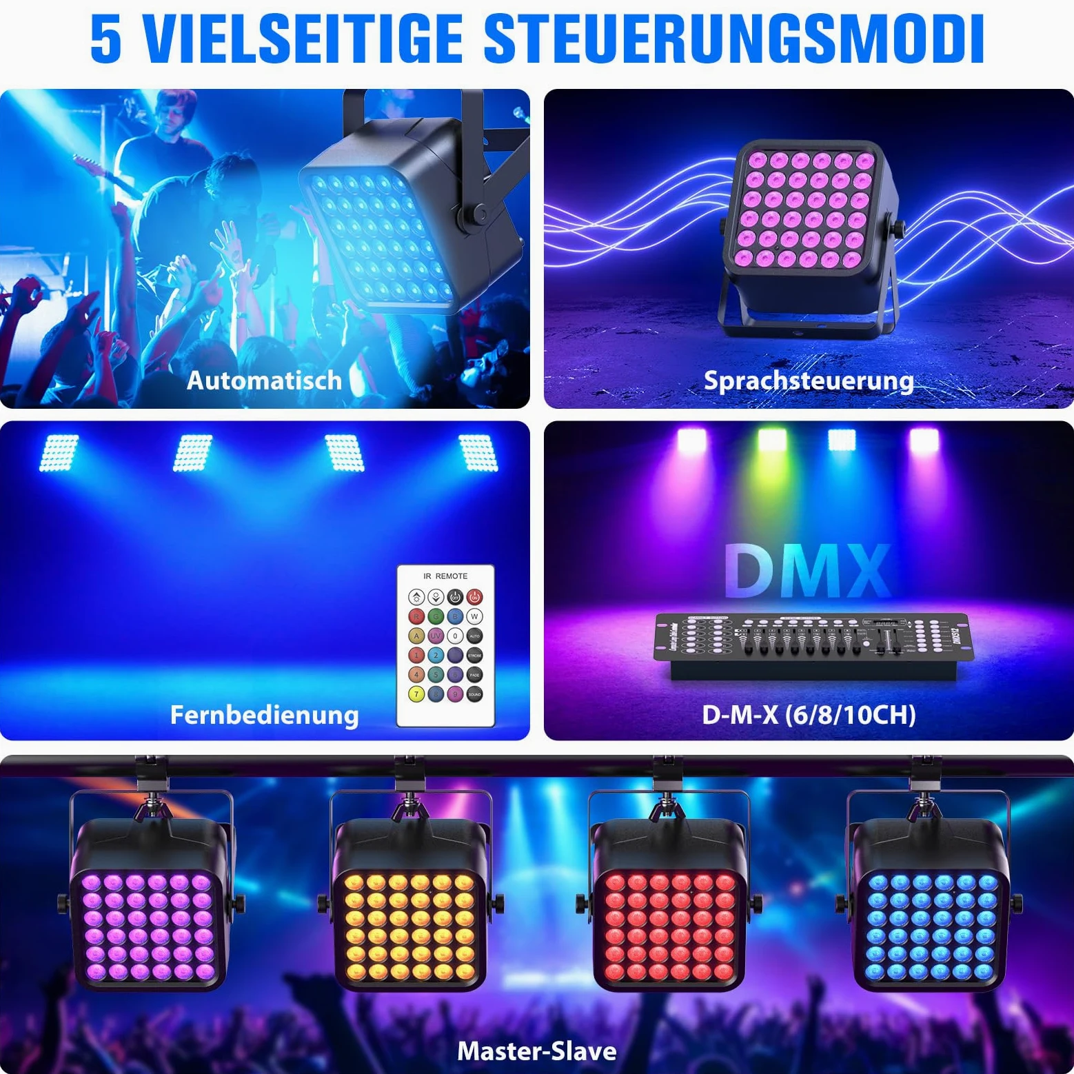 2PCS 54W Par LED Batteria RGBWA UV, 5200mAh Ricaricabile 36 LED Luci da Palco con Telecomando, Luci di Scena 4-6 Ore per Esterni Discoteca Matrimoni Bar Spettacolo Halloween Natale