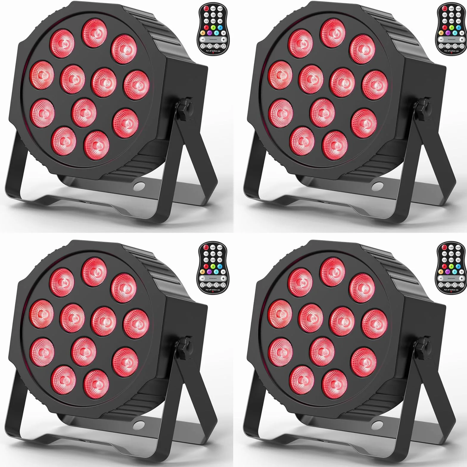 4 Pezzi RGBW Ricaricabile Par LED Batteria, 12 LED Luci da Palco con Telecomando e Funzione Timer, 8CH Illuminazione Palco per Feste DJ Bar Banda Concerto Club Christmas