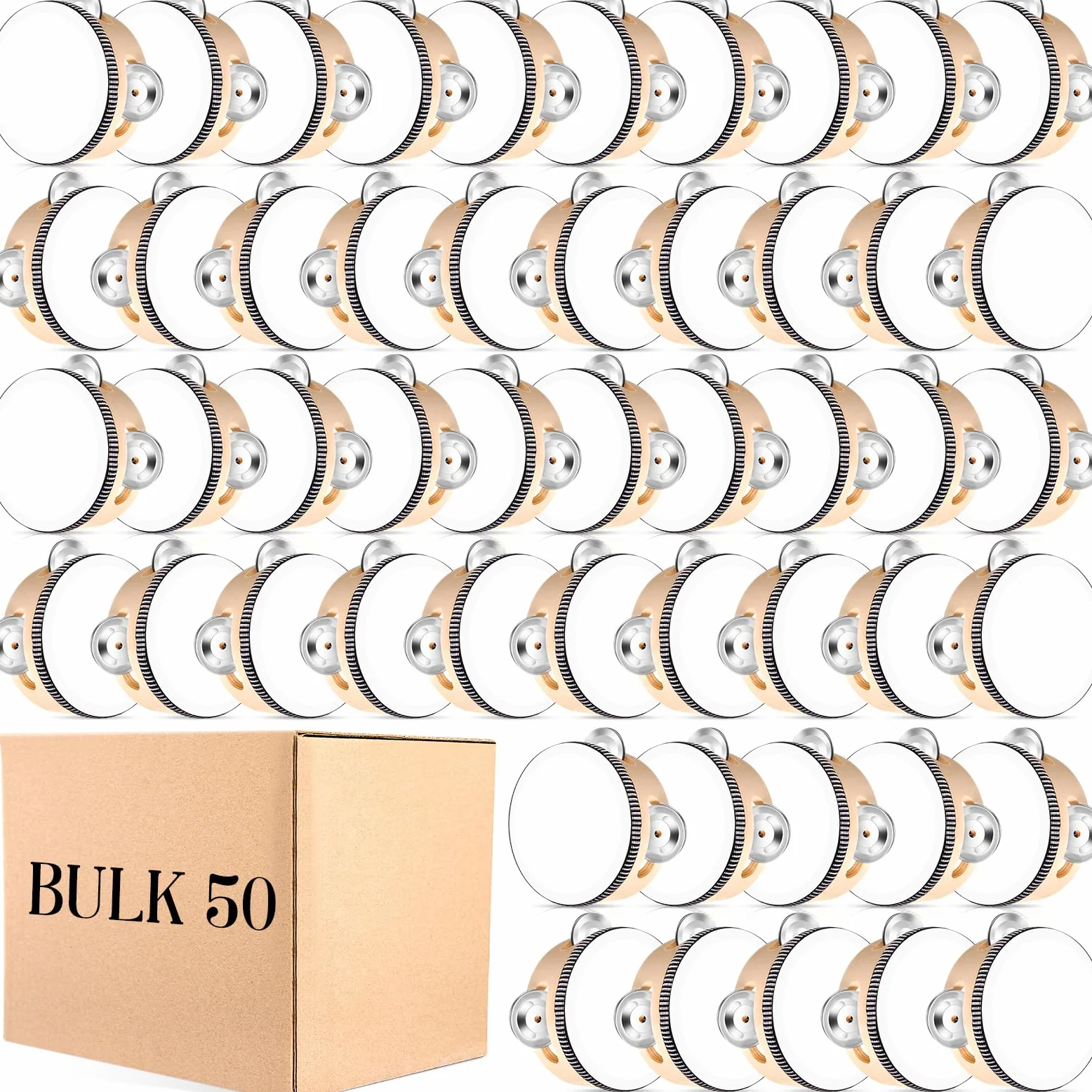 50 pezzi 10,2 cm Tamburello nuziale Bulk Drum per adulti Hand Held Percussioni Regalo Legno Metallo Jingles Musicale Educativo Drum Strumento per Chiesa Festa di Nozze Bomboniere