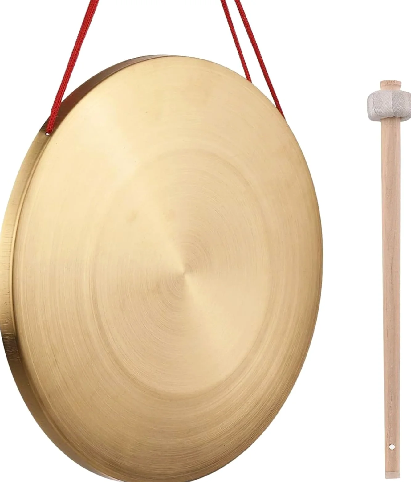 Gong in Ottone da 32 cm – Strumento a Percussione Tradizionale Autentico con Mazzuolo in Legno, Ideale per Cerimonie, Opera, Meditazione ed Eventi (42cm)