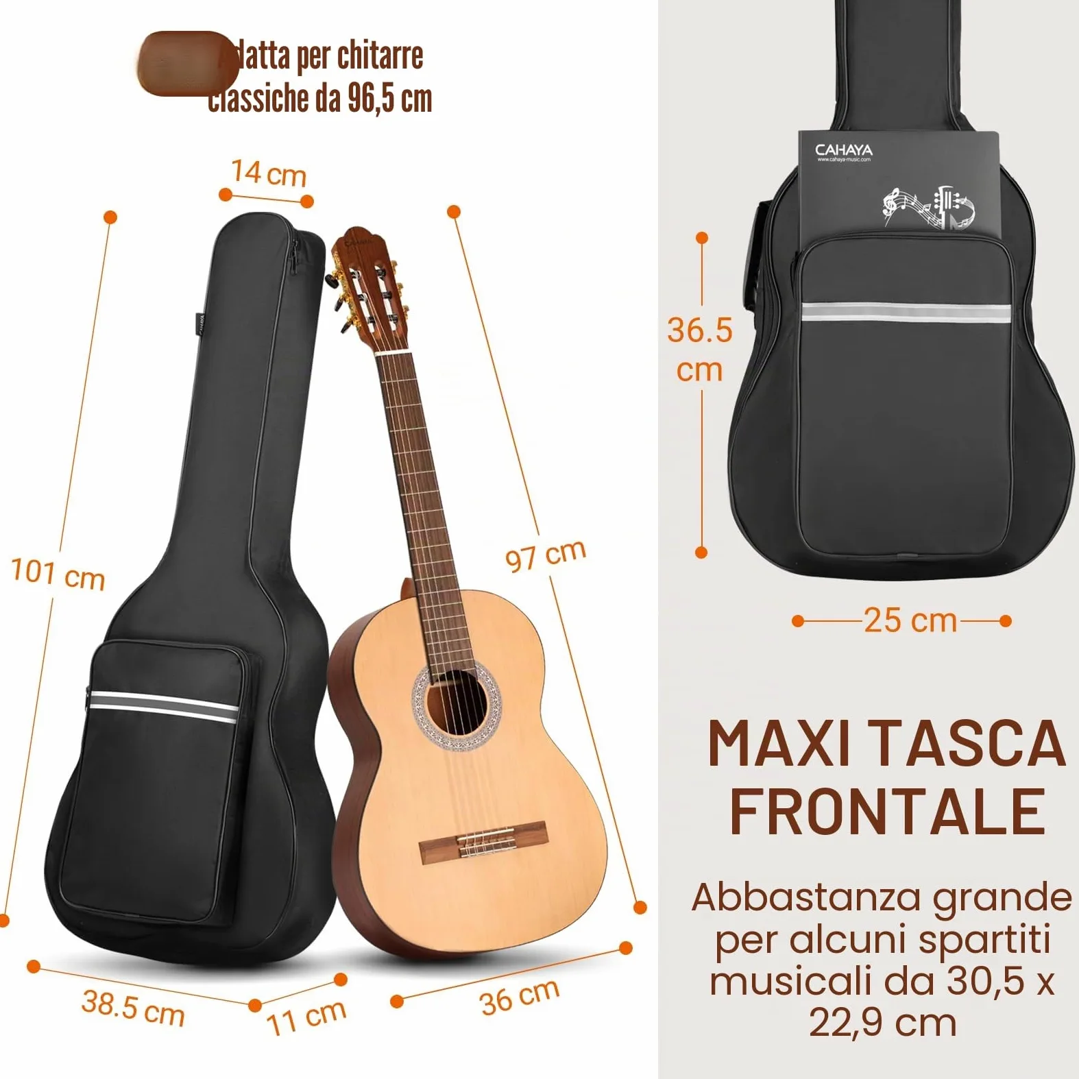 CAHAYA Borsa per Chitarra Classica con Tasca Frontale Grande per Spartiti Custodia per Chitarra Classica Moedllo CY0288