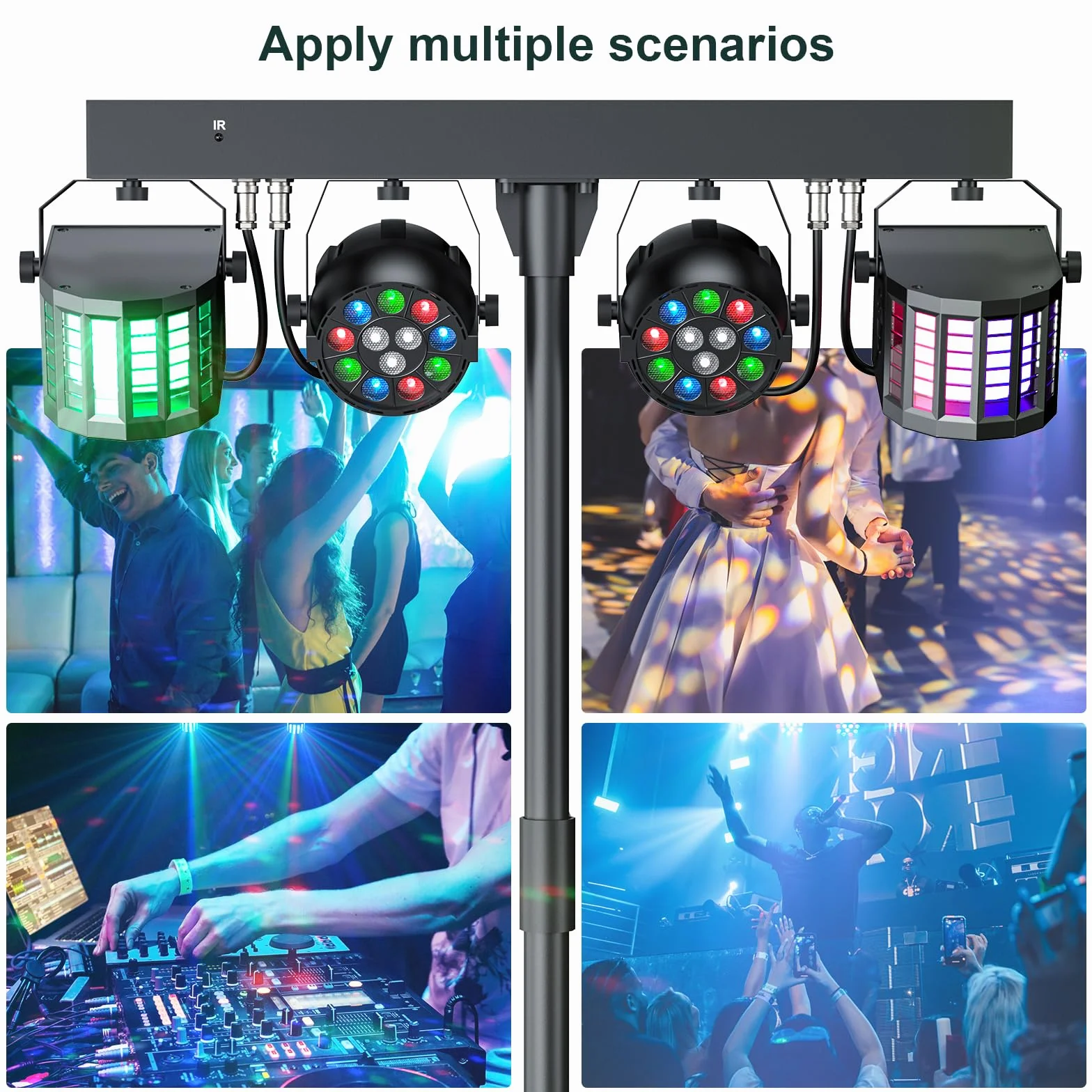 60 W Derby + RGBW LED Par luce DJ con supporto e telecomando, illuminazione da palco con DMX-3/6/15 canali luci discoteca per dj, feste, chiese, concerti, matrimoni, Natale (con borsa)
