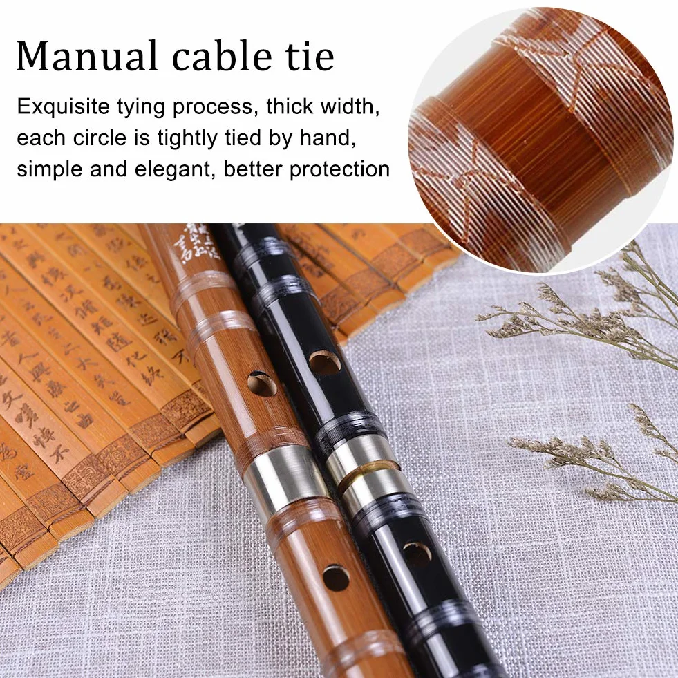 Flauto Dizi in bambù amaro con chiave in F, strumento musicale tradizionale cinese fatto a mano in chiave di F, con membrana, colla e set di protezione (marrone)