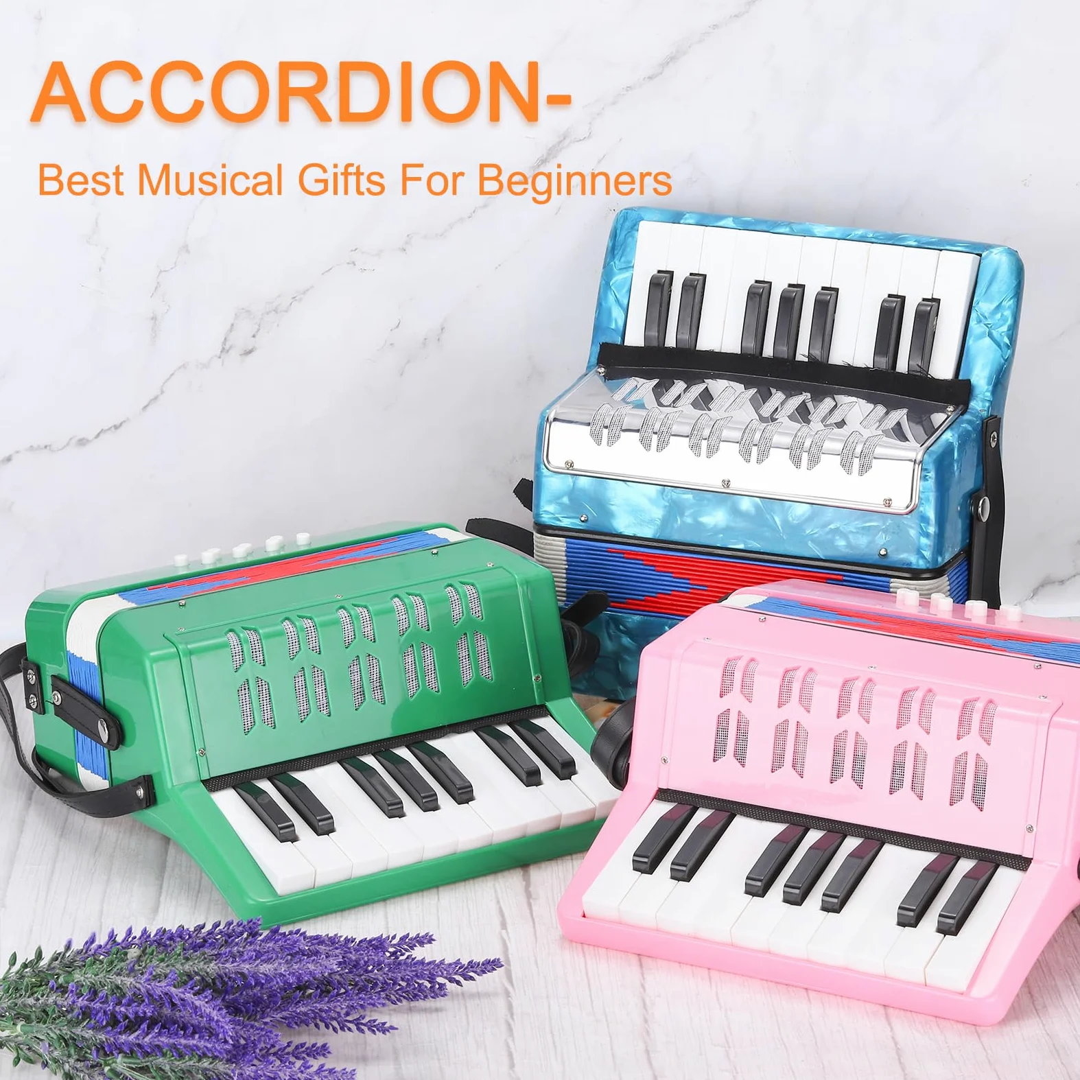 sourcing map Fisarmonica, 17 tasti, 8 tasti basso, mini strumento musicale leggero per bambini principianti educativo, blu cielo