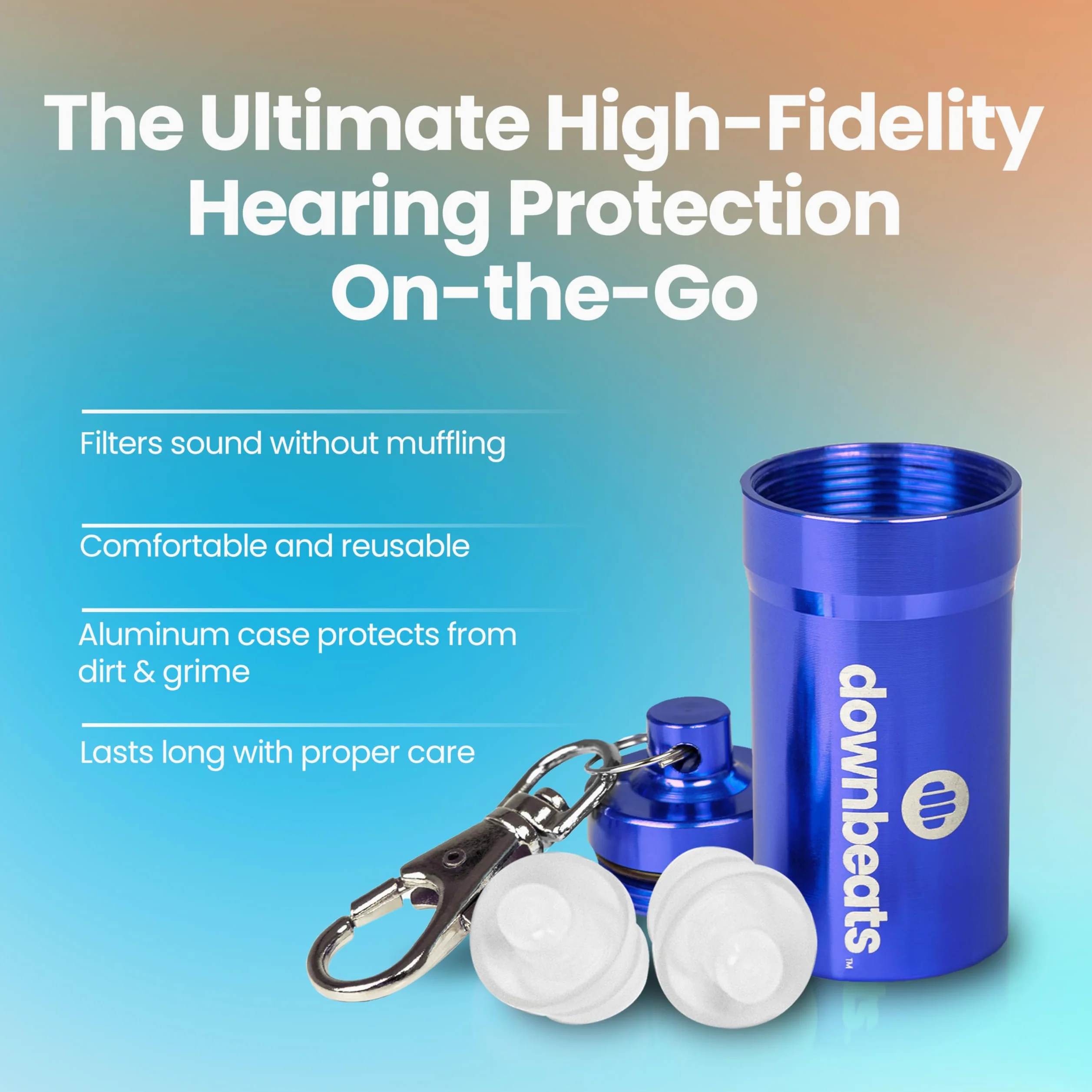 DownBeats - Tappi per orecchie riutilizzabili, ad alta fedeltà, per concerti, discoteche, musicisti, colore: Blu