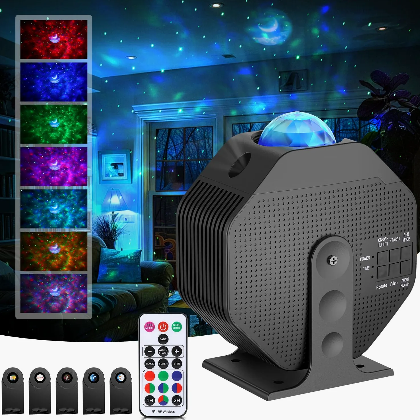 OUSFOT Proiettore Stelle Soffitto con 6 Colori Lampada Stelle Proiettore 3 IN 1, Galaxy Lighting, Funzione Timer, Moon Nebula Lampada, Proiettore Cielo Stellato per Compleanno, Festa, Party