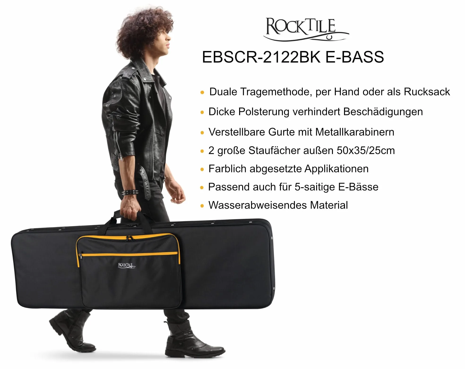 ROCKTILE EBSCR-2122BK Softcase per basso elettrico - Valigia leggera e maneggevole per tutti i bassi elettrici comuni (4/5 corde)