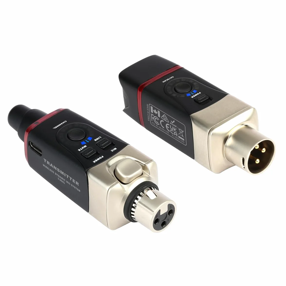 Xvive - U35 DYNAMIC MIC - Sistema wireless digitale per microfono dinamico Trasmettitore e ricevitore XLR wireless a 5,8 GHz, mixer audio, sistema PA, modalità di scansione dei canali