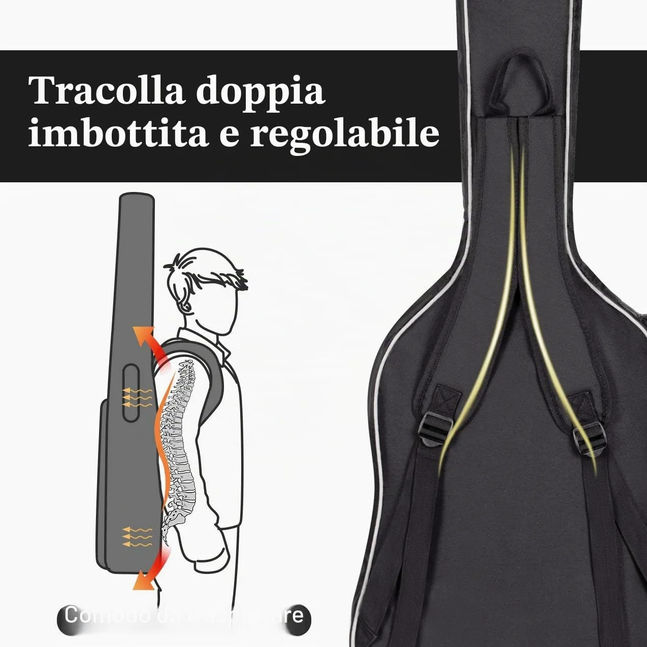 CAHAYA Borsa per Basso Elettrico Elettrico: Custodia per Basso con Imbottitura di 8mm Borse per Basso di 43 Pollici con Ampia Tasca Frontale per Spartiti o Libri Musicali Nero