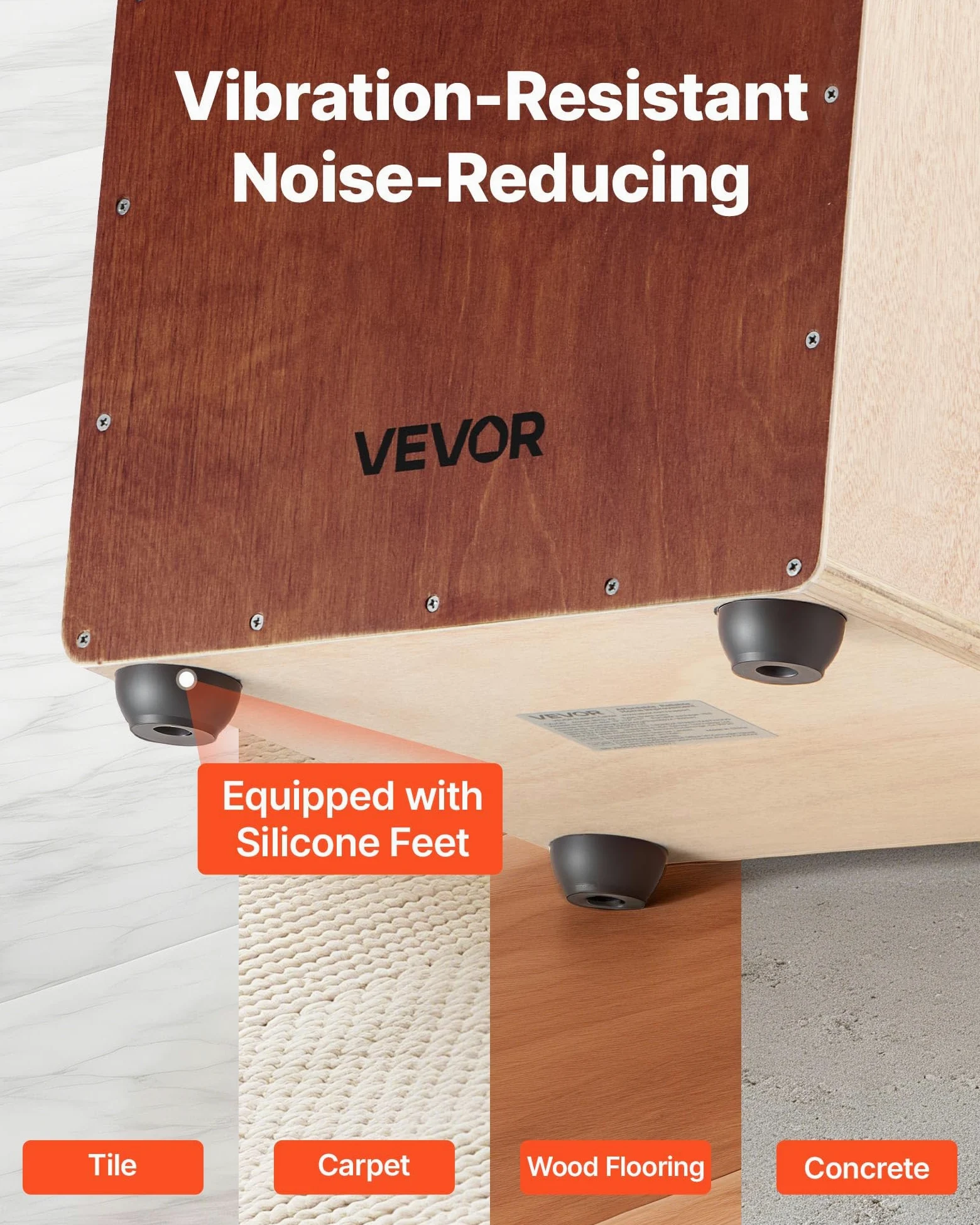 VEVOR Cajon Box Drum, Cordiere Rullanti Interni, Scatola di Percussioni in Legno Leggera, Strumento Musicale Portatile in Legno di Betulla con Piedini in Silicone, 305 x 305 x 430 mm