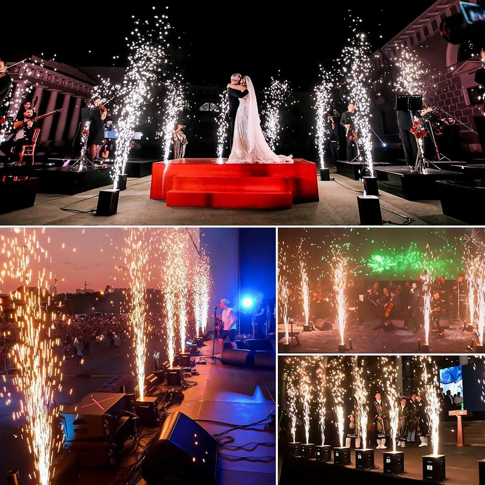 Macchina per Fontana A Scintilla Fredda, Meccanismo di Sparo per Fuochi D'artificio, 1 Controllo, 8 Basi, 30-50M, con Scatola di Protezione, Telecomando, 8 Pezzi, per Matrimoni, Palcoscenici