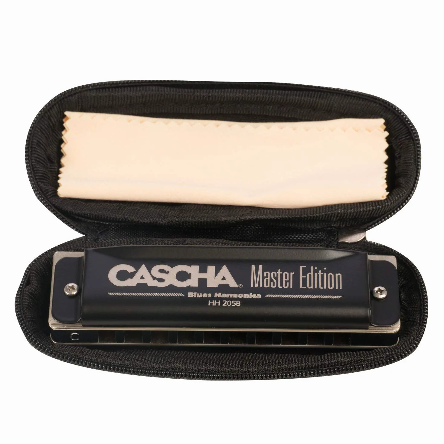 Cascha Master Edition Blues Harmonica, Armonica di Alta Qualità in C Maggiore con Custodia Morbida e Panno per la Pulizia, Nero