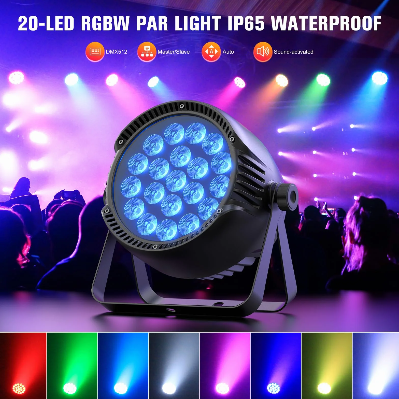 Par LED Impermeabile IP65 300W, 4 Pezzi Floodlight RGBW, Compatibile D-MX512 – Ideale per Feste e Concerti all'Aperto, Anche in Caso di Pioggia
