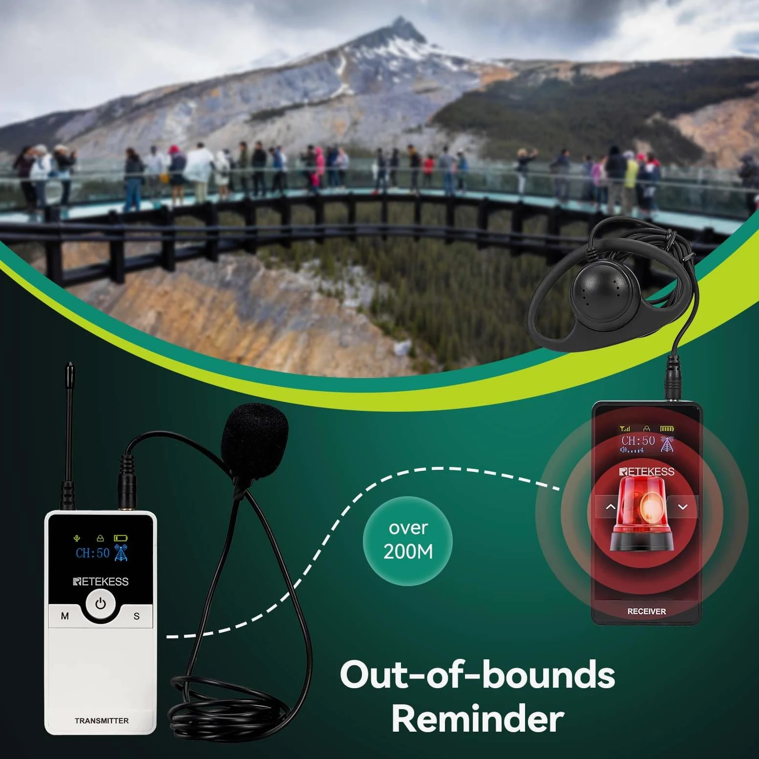 Retekess TT116 Wireless Tour Guide System, Sistema di Guida Turistica, Riduzione del Rumore, 200 m, Microfono per Guida Turistica, Set di Guida Turistica per Turismo, Fabbrica, Università