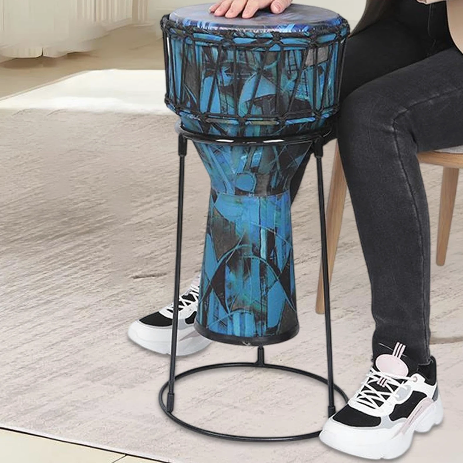 Supporto per batteria africano, supporto per strumenti a percussione, Supporto per tamburi africani multiuso in acciaio carbone, Raccusta di percussioni nere, forniture per strumenti musicali per adul