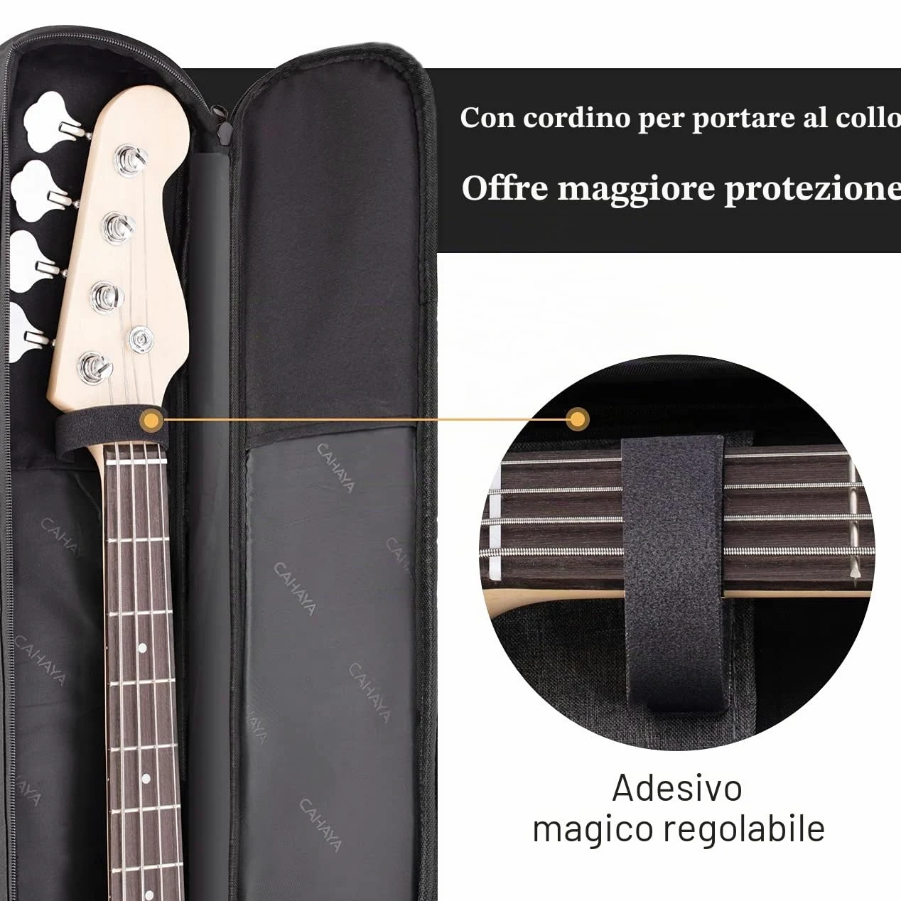 CAHAYA Borsa per Basso Elettrico Elettrico: Custodia per Basso con Imbottitura di 8mm Borse per Basso di 43 Pollici con Ampia Tasca Frontale per Spartiti o Libri Musicali Nero