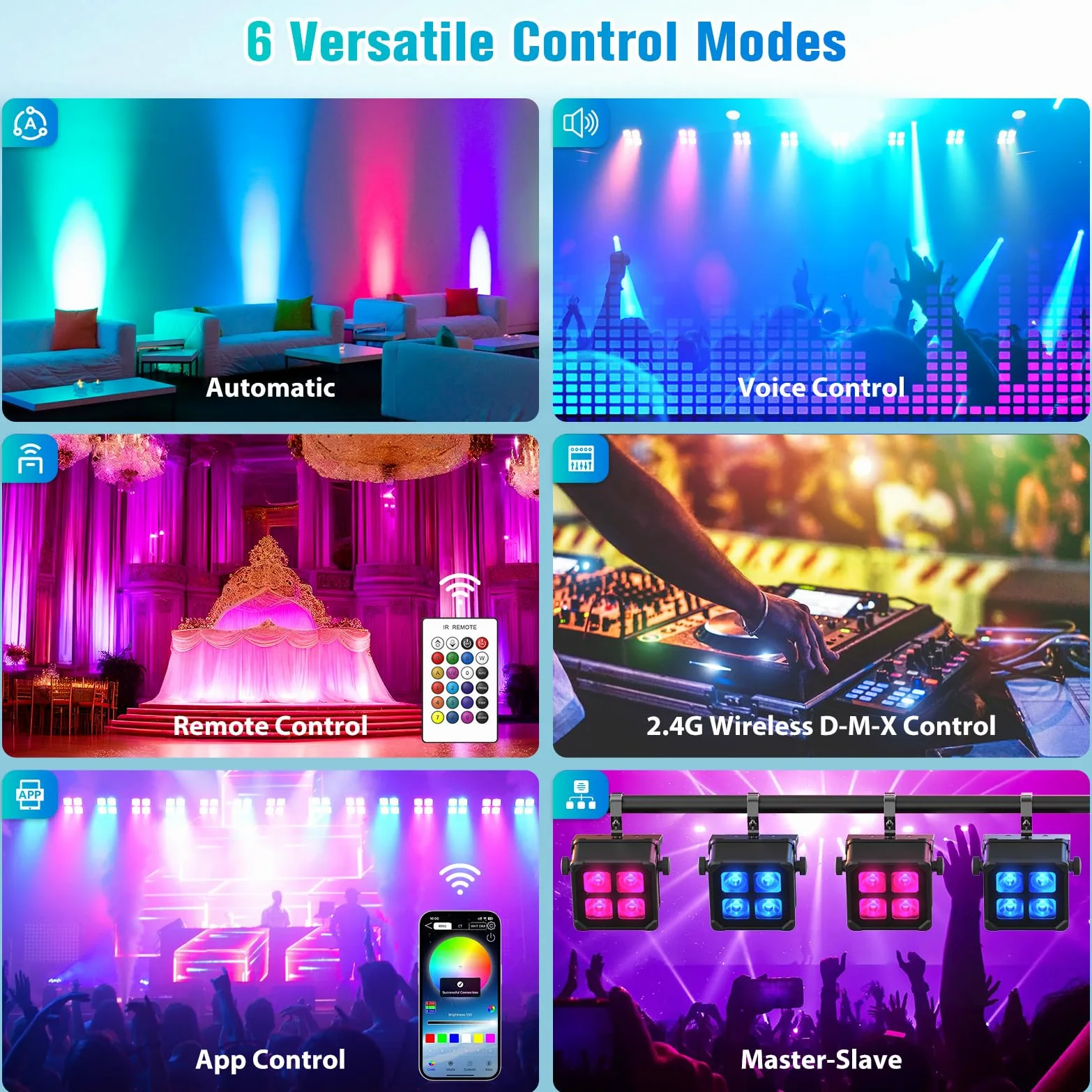 LED Par impermeabile Akku, 40 W RGBWA+UV luce da palcoscenico senza fili ricaricabile con controllo remoto/App/DMX512 per esterni, uplight per matrimoni, concerti, decorazione della casa