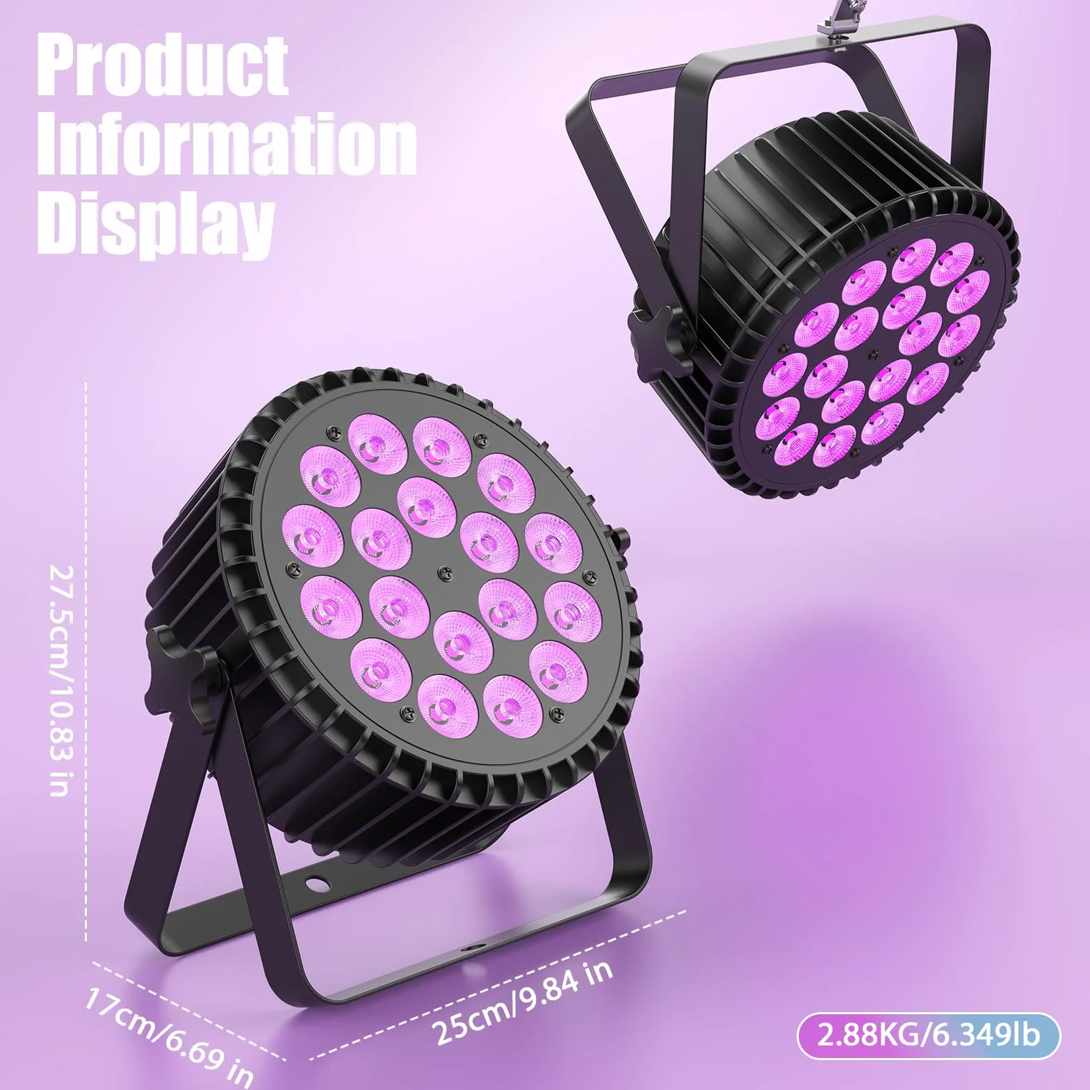 2 pezzi 200W UV+RGB 18 LED per proiettore, luce di scena luce da festa DMX512 illuminazione da discoteca per DJ Party Show Bar Halloween Natale