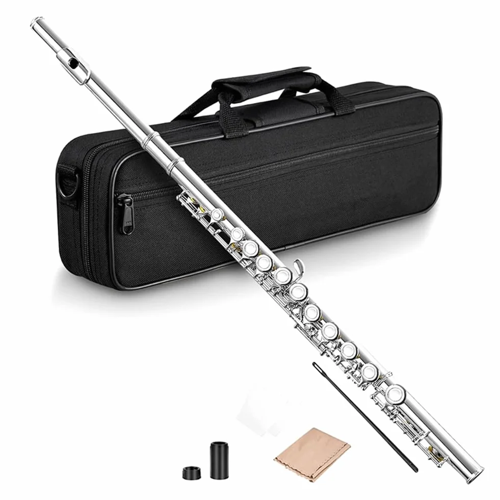 16 Fori Aperti Chiusi Chiave C Flauto Traverso Professionale Strumento Musicale da Concerto con In Stick di Panno per La Pulizia Della Scatola