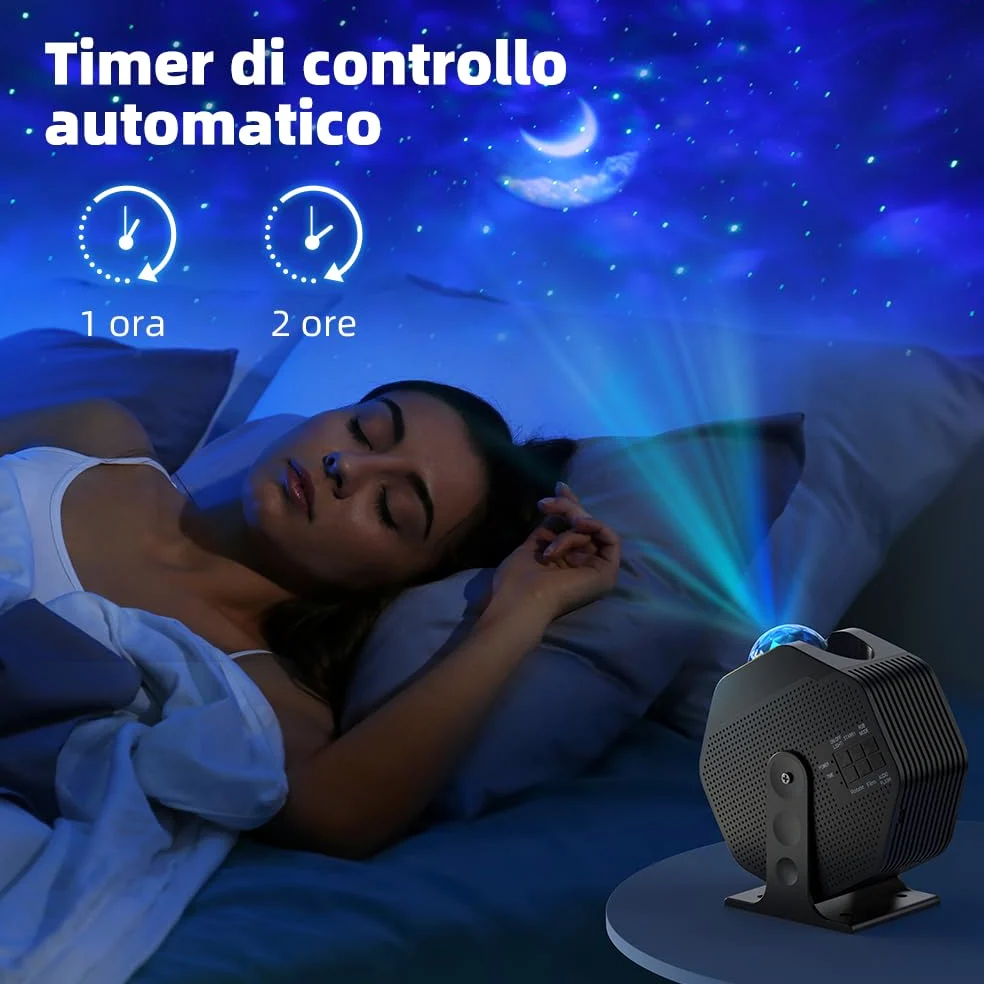 OUSFOT Proiettore Stelle Soffitto con 6 Colori Lampada Stelle Proiettore 3 IN 1, Galaxy Lighting, Funzione Timer, Moon Nebula Lampada, Proiettore Cielo Stellato per Compleanno, Festa, Party