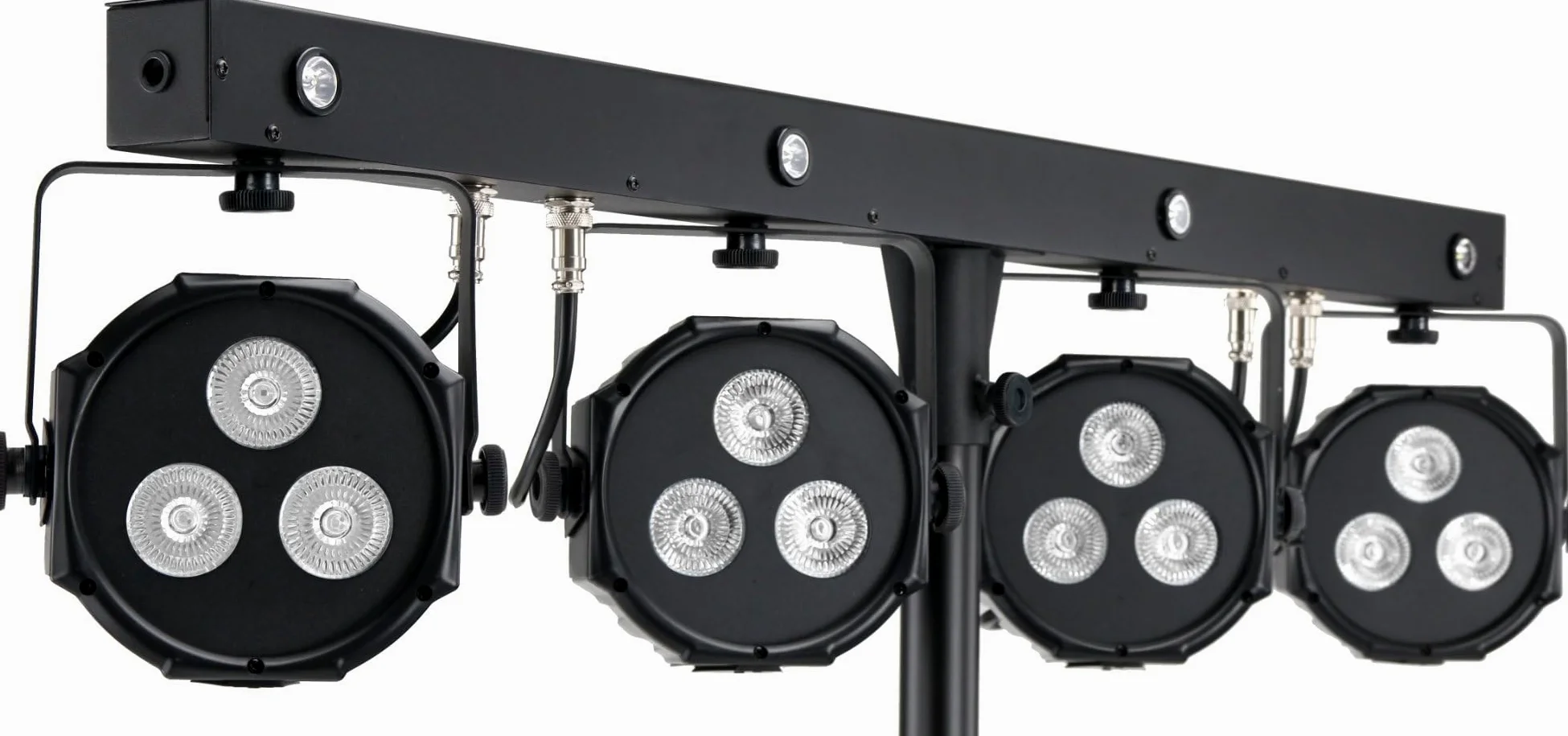 Showlite LB-4390 Sistema Completo LED RGB, con Pedale Wireless (Tri-LED PAR Spots, Strobe Spot bianchi, DMX512, Pedale Wireless, Display LCD, Microfono, T-Bar, Statore, Borse)