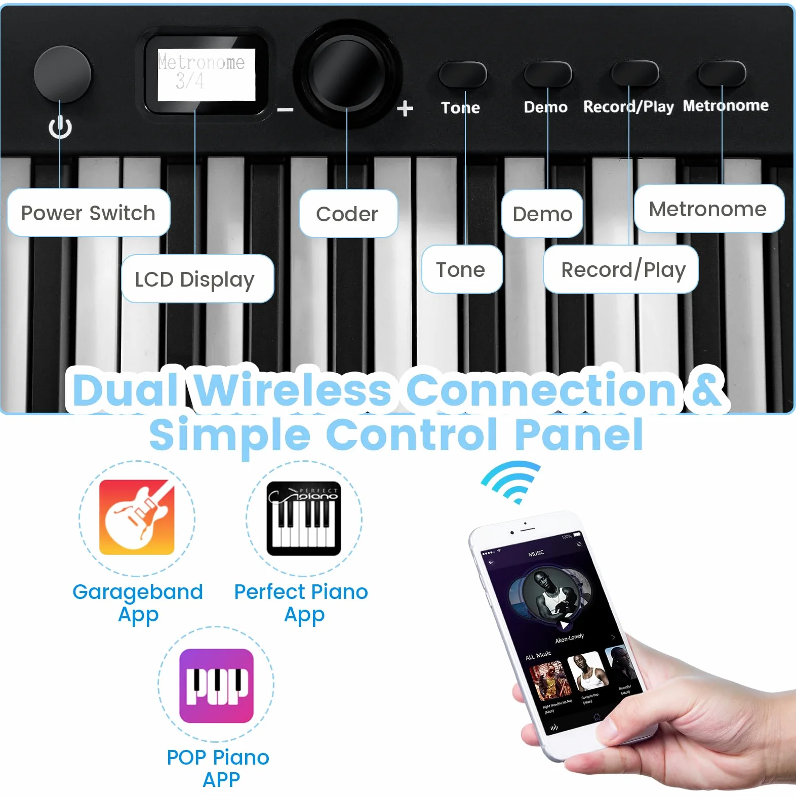 KOMFOTTEU Pianoforte Digitale 88 Tasti Pieghevole, Tastiera Elettronica Multifunzionale con Pedale Sustain per Principianti, Pianola Portatile con Borsa per Pianoforte (Nero)