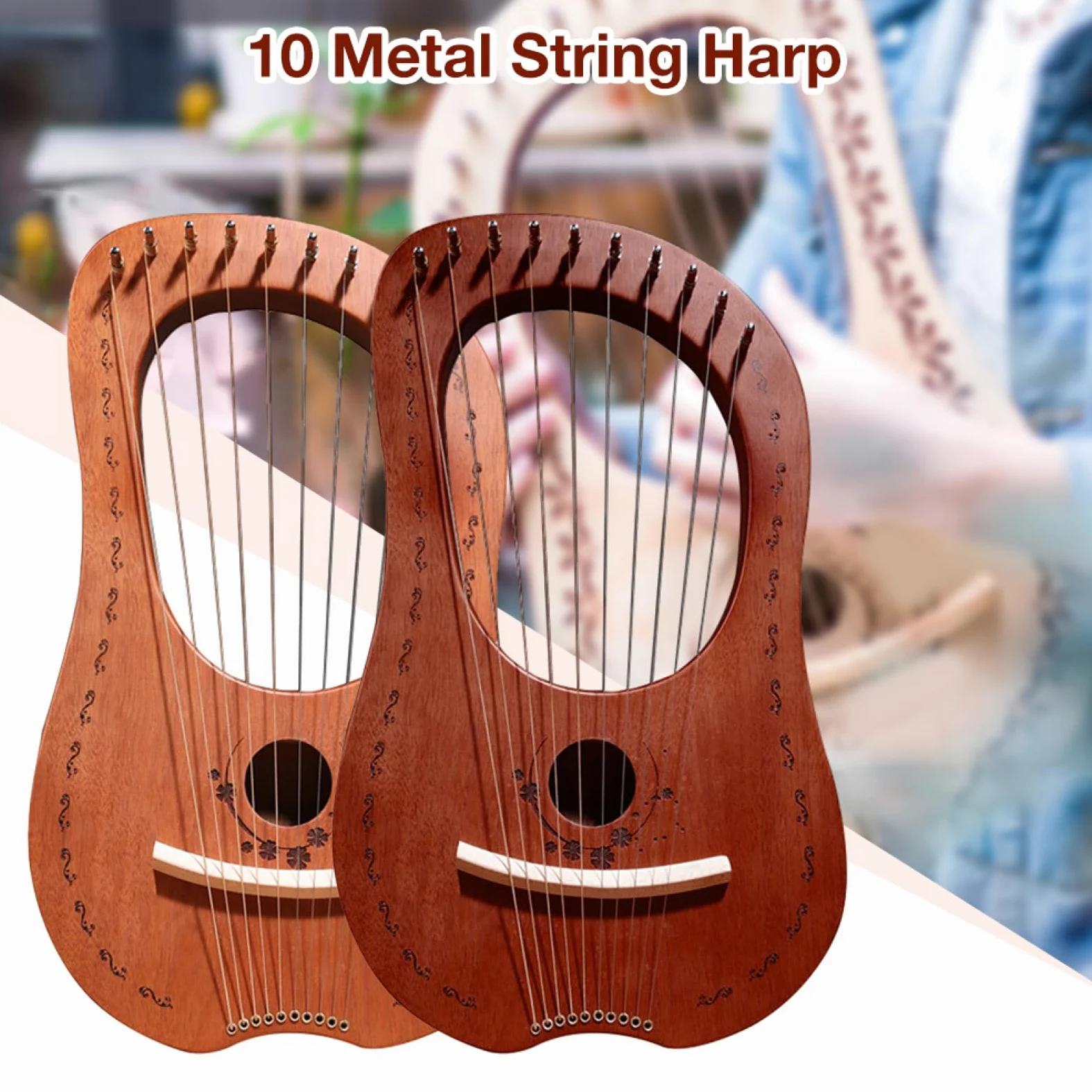 Arpa A Lira - Arpa A Con 10 Corde In Metallo, Piccola Portatile In Mogano, Con Corde In Acciaio Strumento Musicale Per Principianti Bambini Adulti Arpe A Lira Per Principianti Per Esercitazioni D