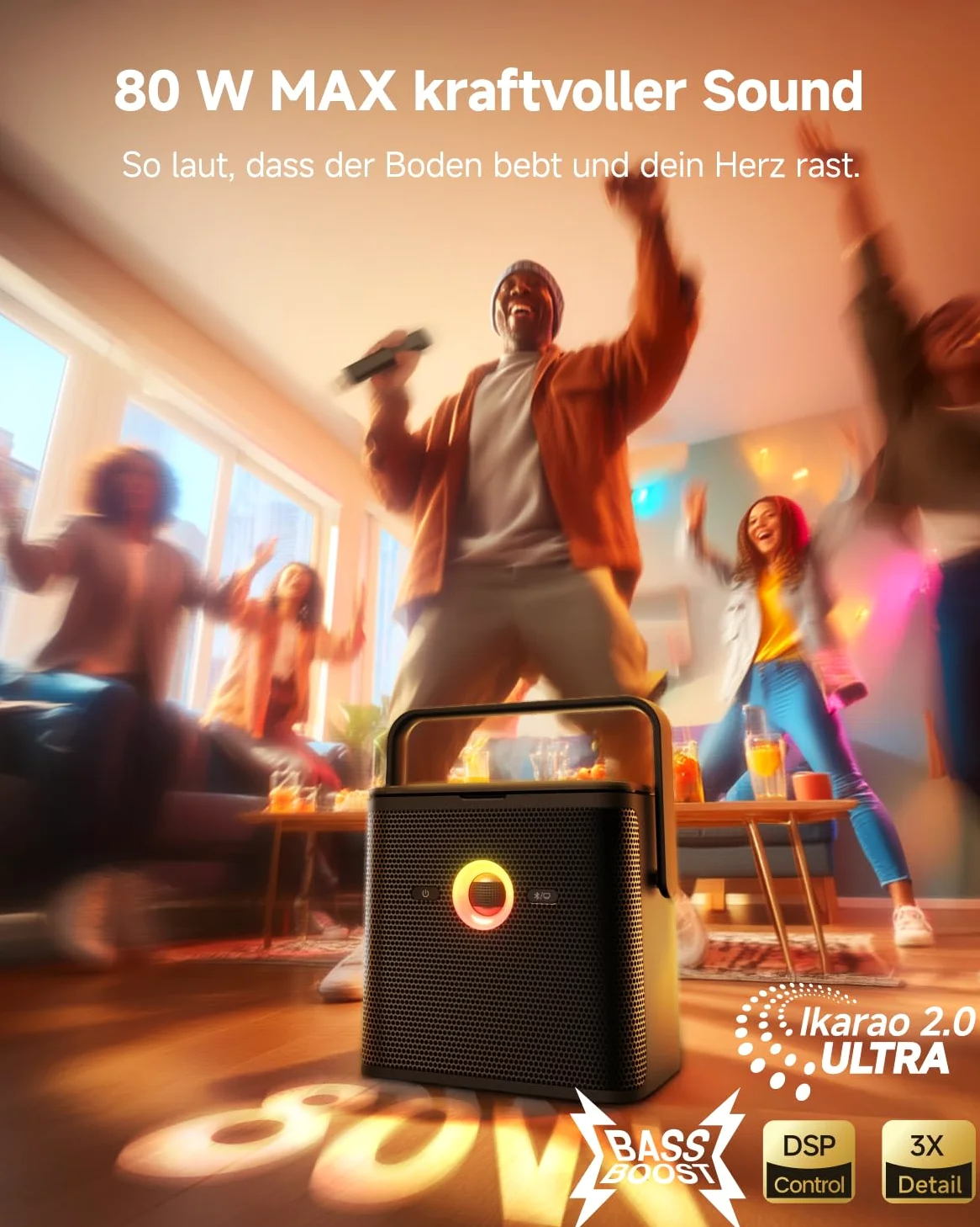 Ikarao Macchina per karaoke per adulti, con schermo di visualizzazione dei testi, tablet per karaoke da 32 GB, 2 microfoni wireless, altoparlante per karaoke con equalizzatore automatico, connessione