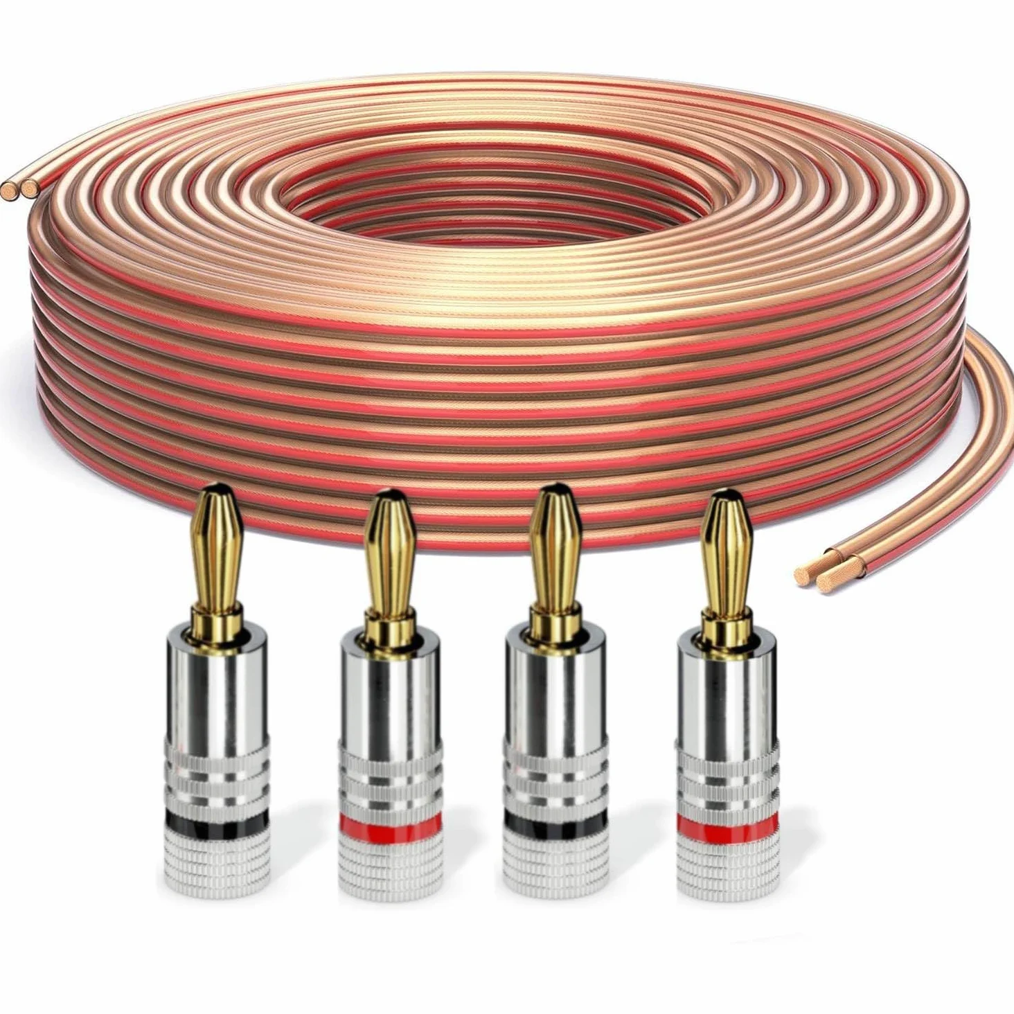 PureLink Cavo per altoparlanti con connettori a banana, cavo audio OFC 2x2,50mm² (0,20mm), 10,0m, 4 connettori, rame puro per casse HiFi e subwoofer, marcatura polarità, trasparente