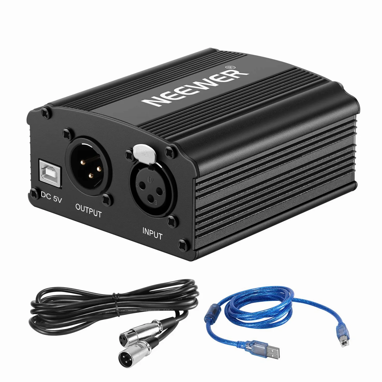 Neewer Alimentazione 48V Phantom 1 Canale con 1,5m Cavo USB & Cavo Microfono 3 Pin XLR per Qualsiasi Microfono a Condensatore Impianto di Registrazione Musicale