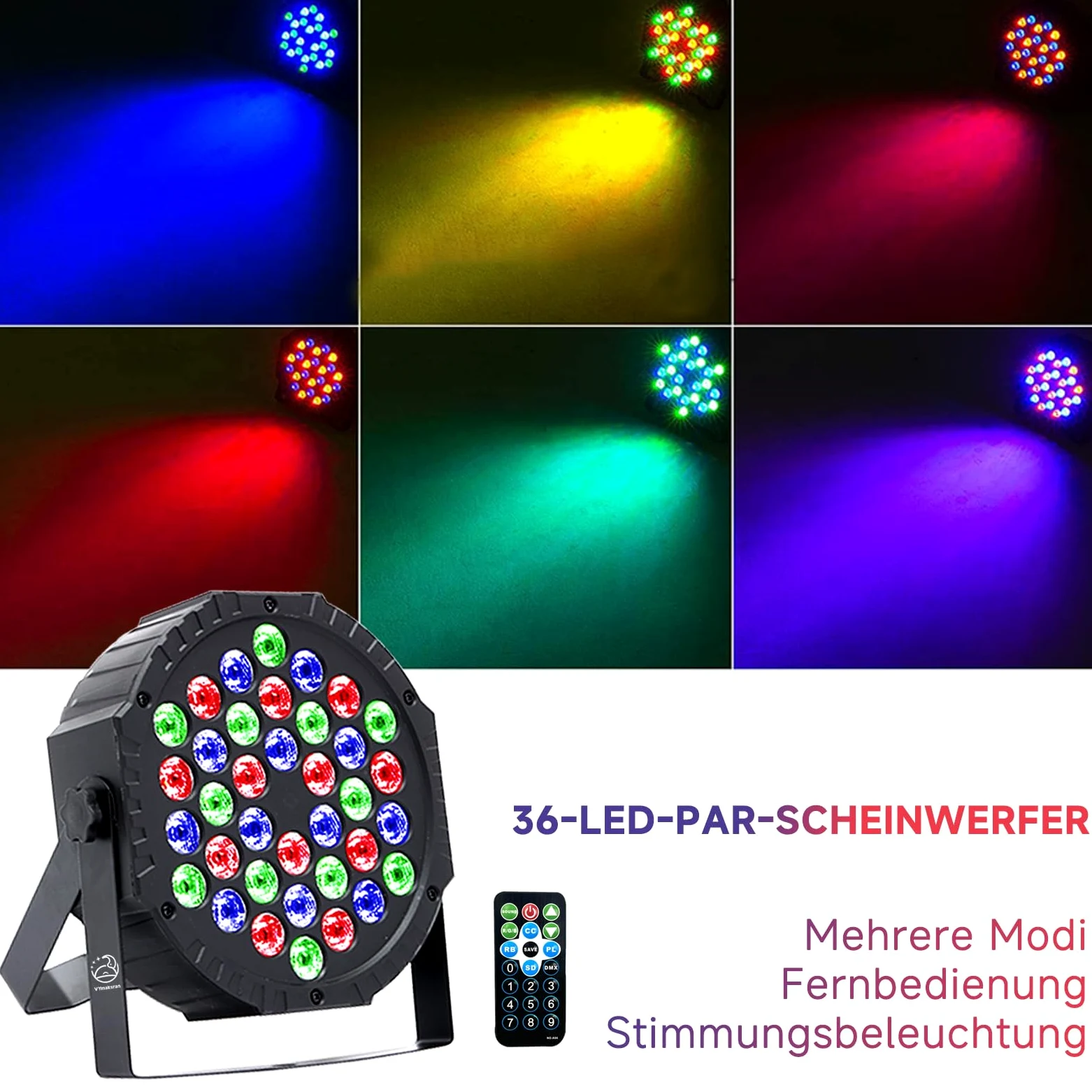 Confezione da 4 faretti LED Par 36 LED RGB per palcoscenico, DMX512 e telecomando, 7 modalità di luce con attivazione del suono, luce da discoteca, per DJ bar, matrimonio, Halloween, Natale