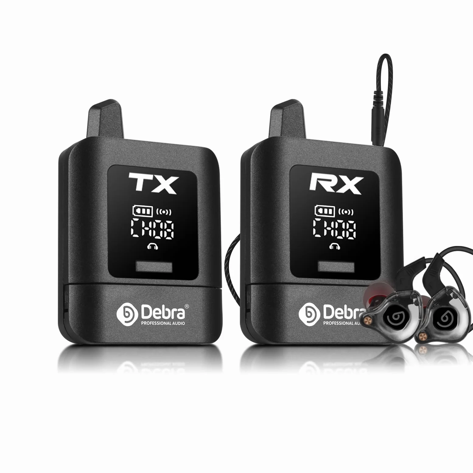 Debra ST-Mini Sistema IEM Professionale – Trasmissione Wireless 2.4G a 50m, Autonomia Prolungata, Ricevitori Illimitati Nero