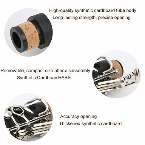 Strumento Musicale Clarinetto Chiave in Sib, Set Clarinetto 17 Chiavi in ​​Sib in Legno con Panno per Pulizia Scatola per Cacciavite a Lamella Strumento Musicale (BLACK)