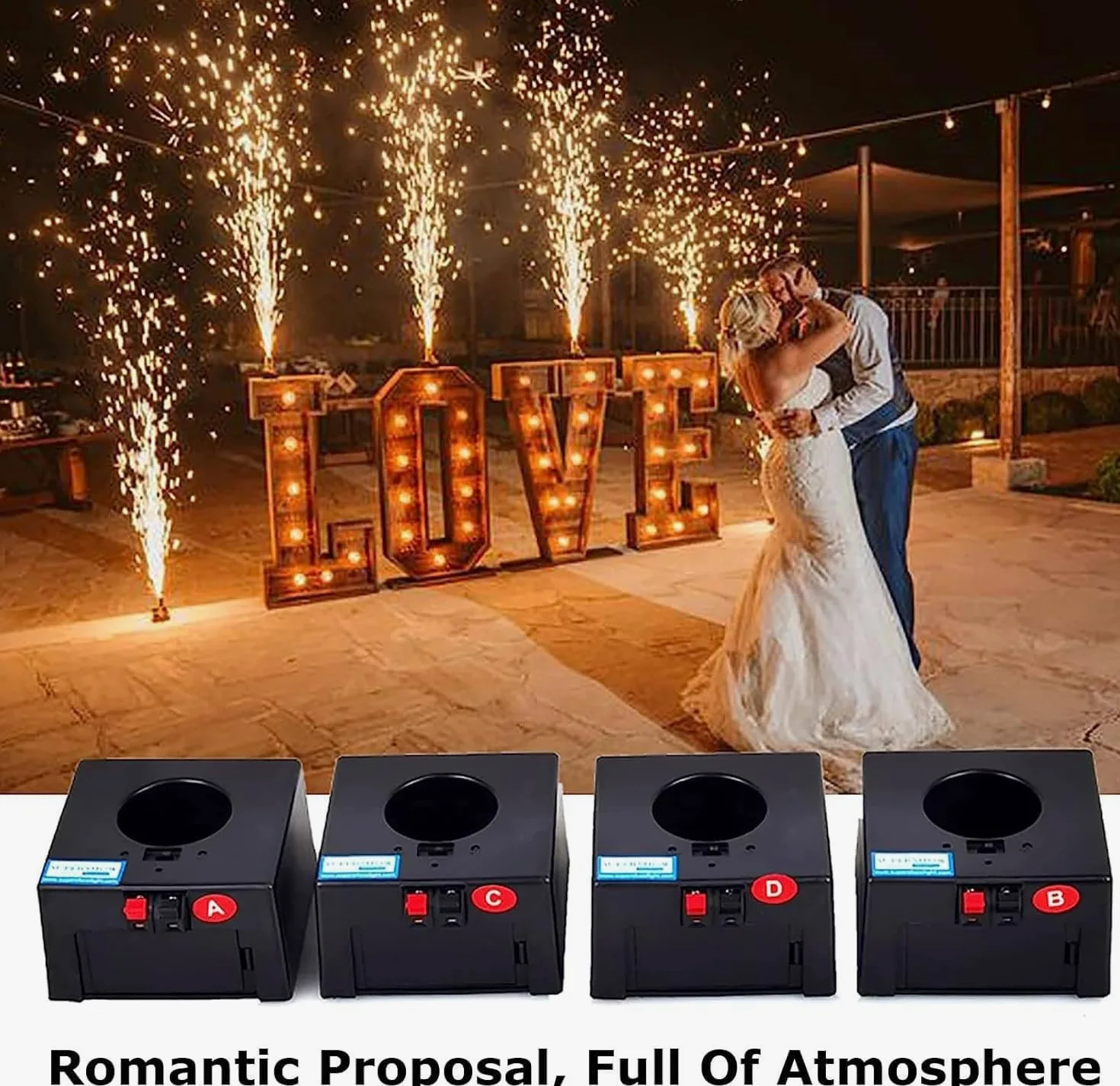 Macchina per Fontana A Scintilla Fredda, Meccanismo di Sparo per Fuochi D'artificio, 1 Controllo, 8 Basi, 30-50M, con Scatola di Protezione, Telecomando, 8 Pezzi, per Matrimoni, Palcoscenici