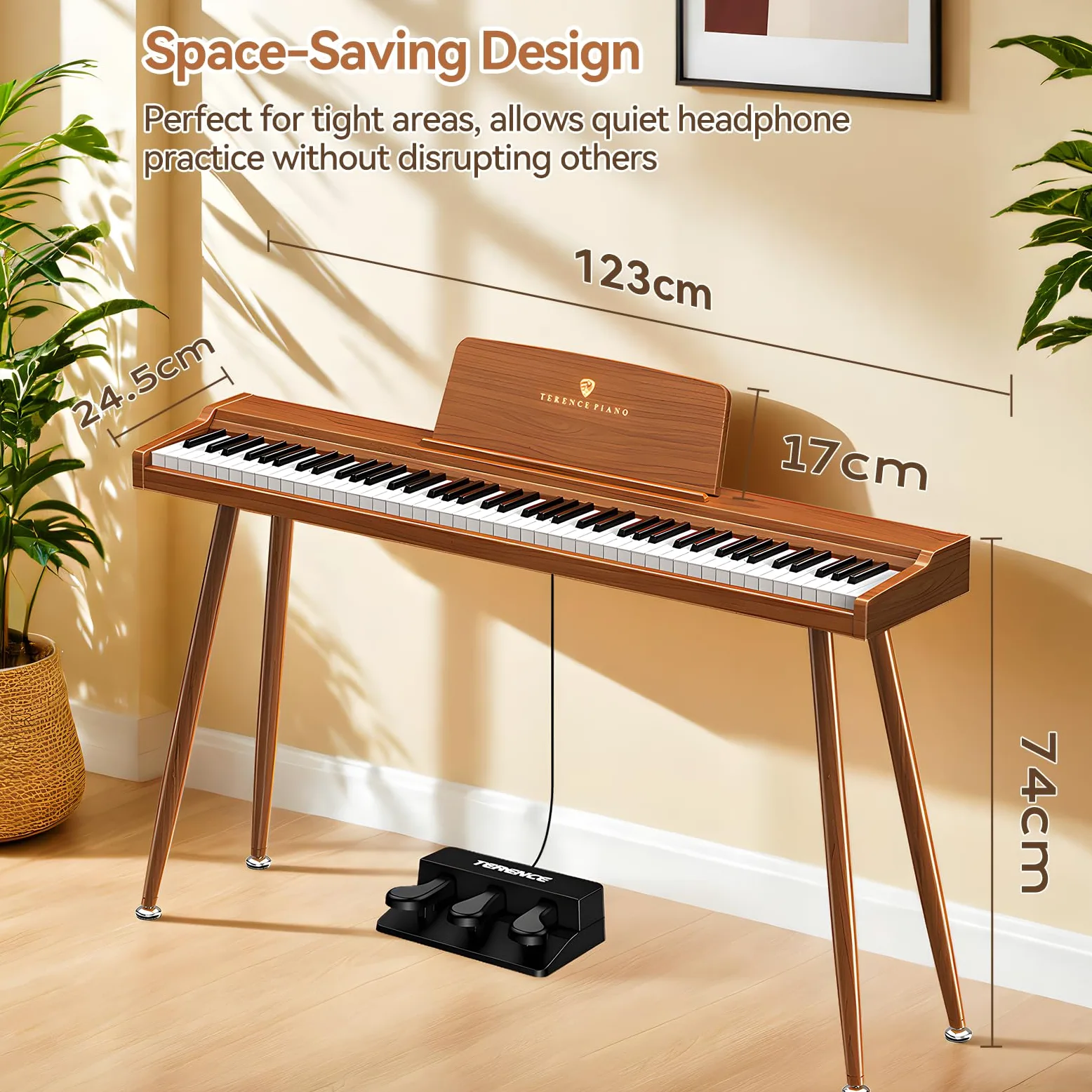 TERENCE P10 Pianoforte Digitale 88 Tasti per Principianti, Studenti & Intrattenimento Domestico | Sistema a 3 Pedali, Altoparlanti Stereo 20W, Doppia Uscita Cuffie