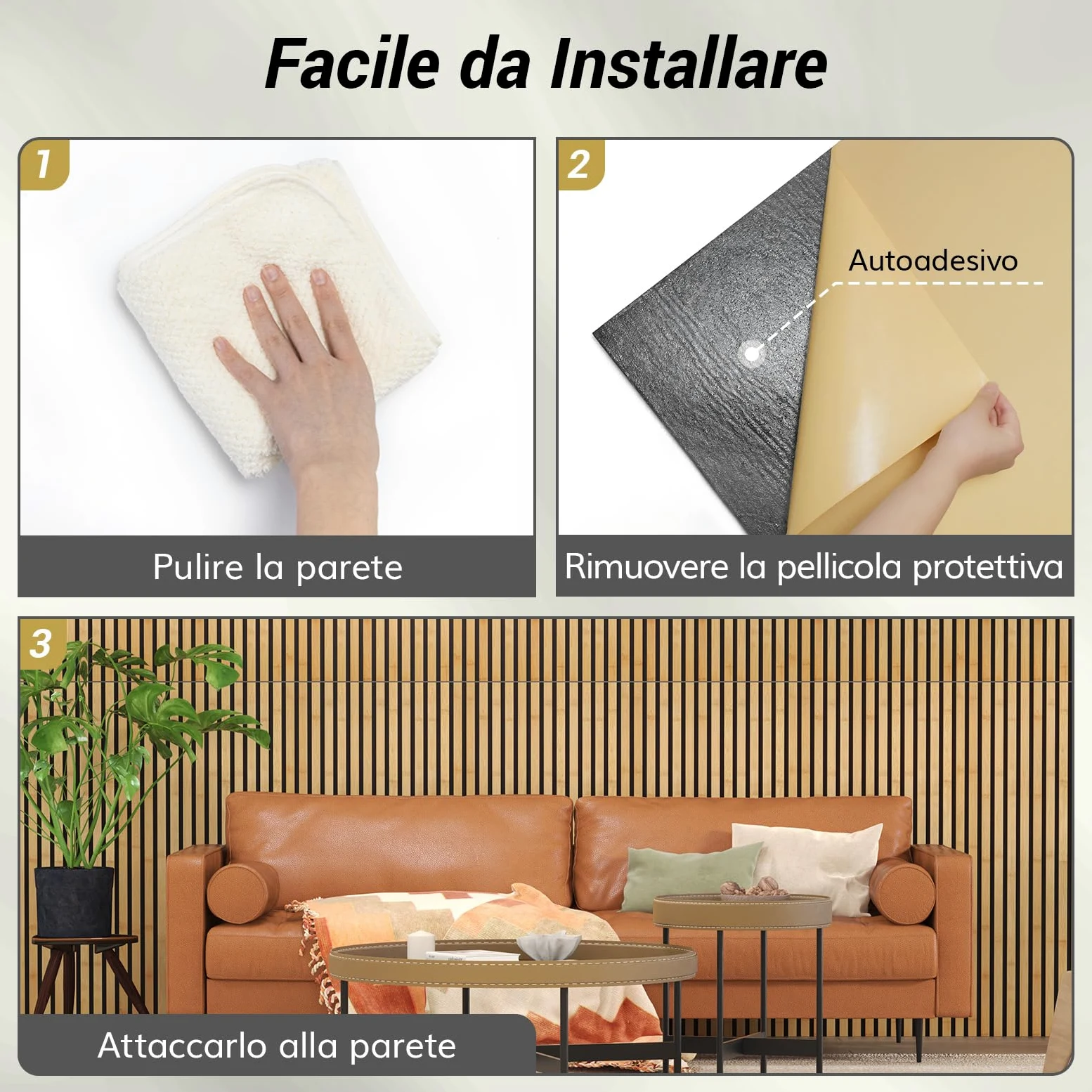 TONOR Set di 4 Pannelli Fonoassorbenti in Bambù Per Pareti, 110 x 52 x 1,7 cm Pannelli Acustici a Doghe Con Adesivo Completo, Pannello Insonorizzante per Parete Tv, Arredamento D'Interni, Casa, Porte