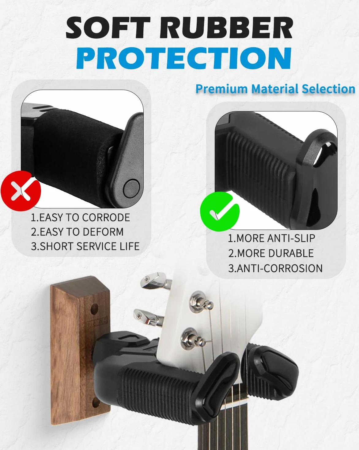 STRCIH Supporto da parete Gravity Wall per chitarra, supporto a forma di U in noce, con chiusura automatica, adatto per chitarre acustiche ed elettriche, banjo e bassi (confezione da 2)